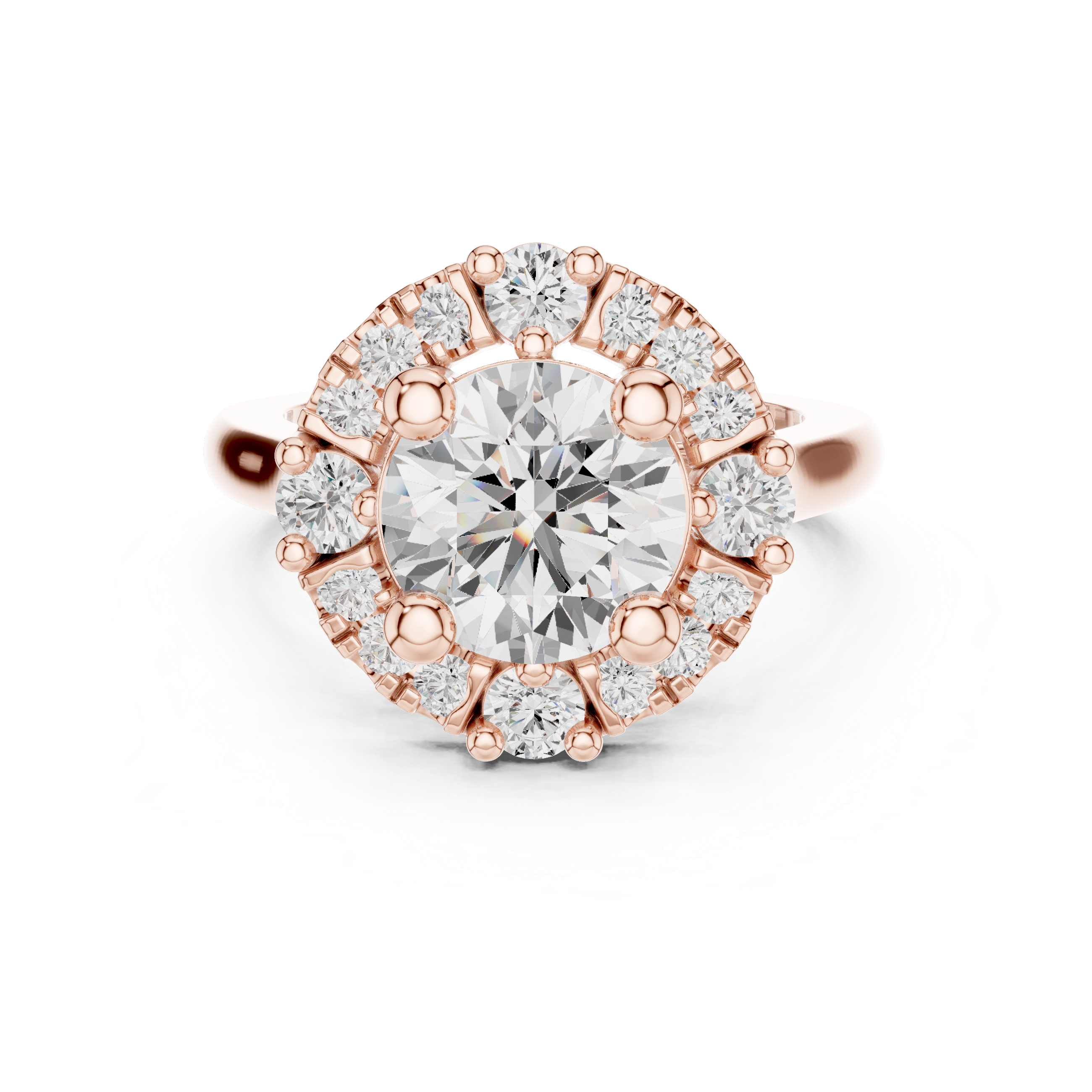 Rose Gold Halo Engagement Ring with Lab-Grown Diamonds | Kiashaa Jewellery