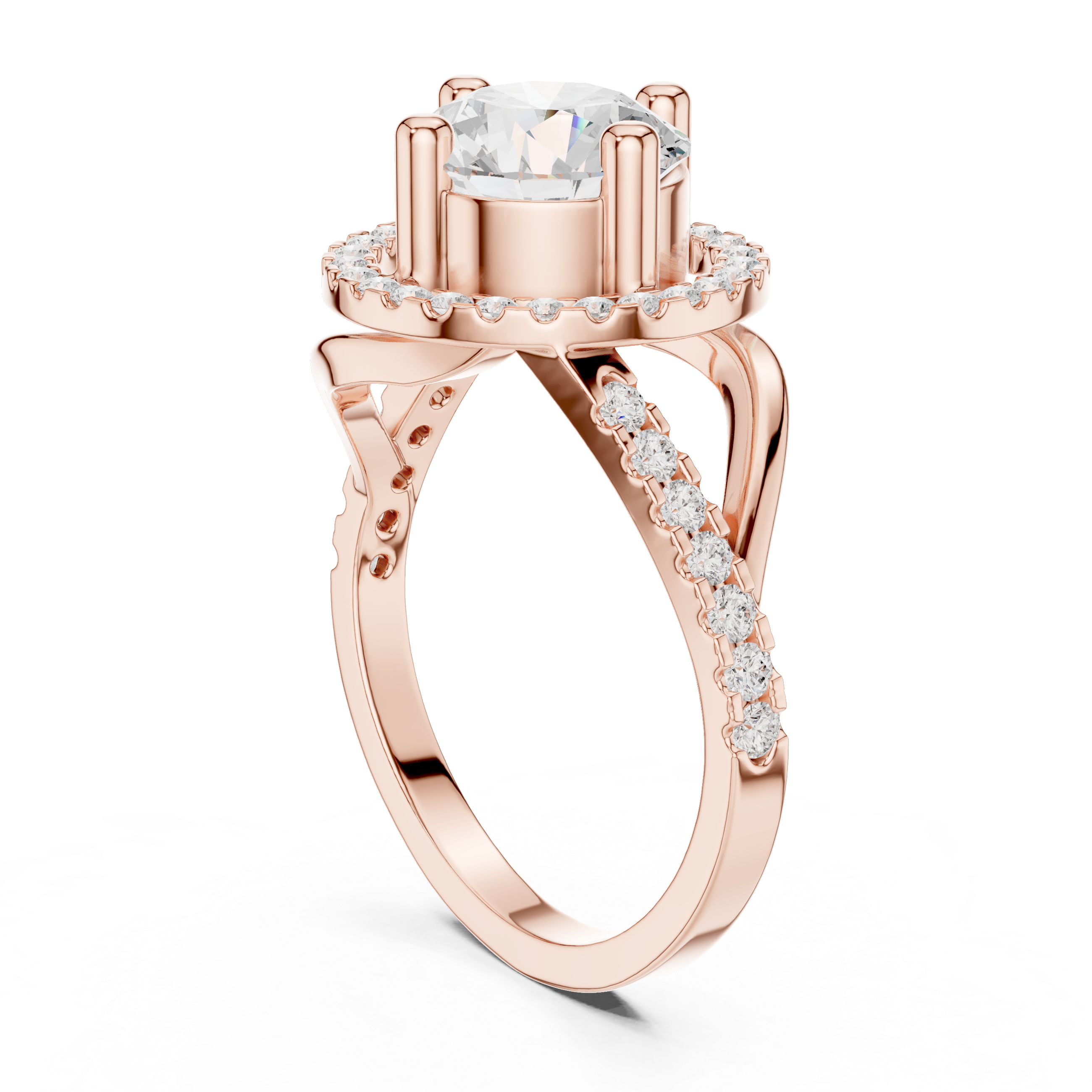 Elegant Rose Gold Halo Lab-Grown Diamond Ring | Kiashaa Jewellery