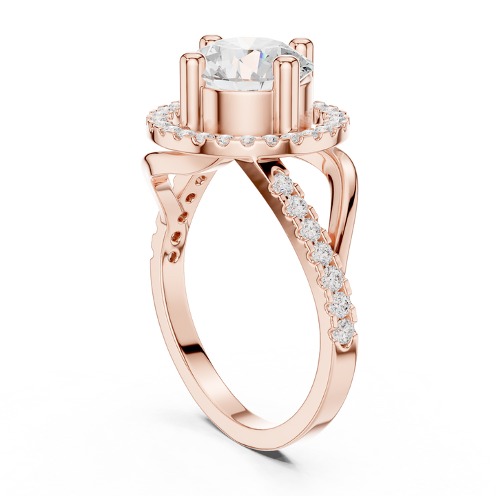 Elegant Rose Gold Halo Lab-Grown Diamond Ring | Kiashaa Jewellery