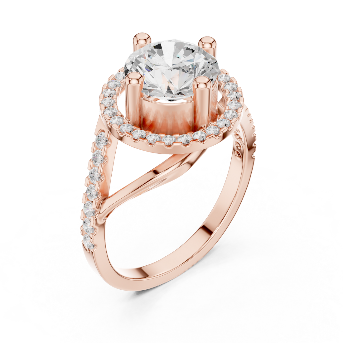 Elegant Rose Gold Halo Lab-Grown Diamond Ring | Kiashaa Jewellery