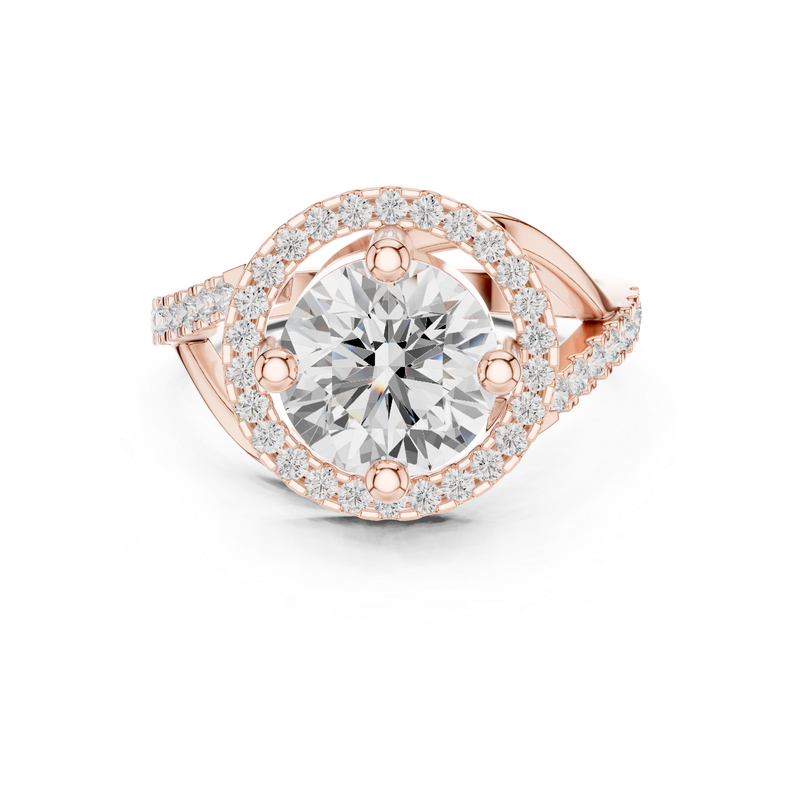 Elegant Rose Gold Halo Lab-Grown Diamond Ring | Kiashaa Jewellery