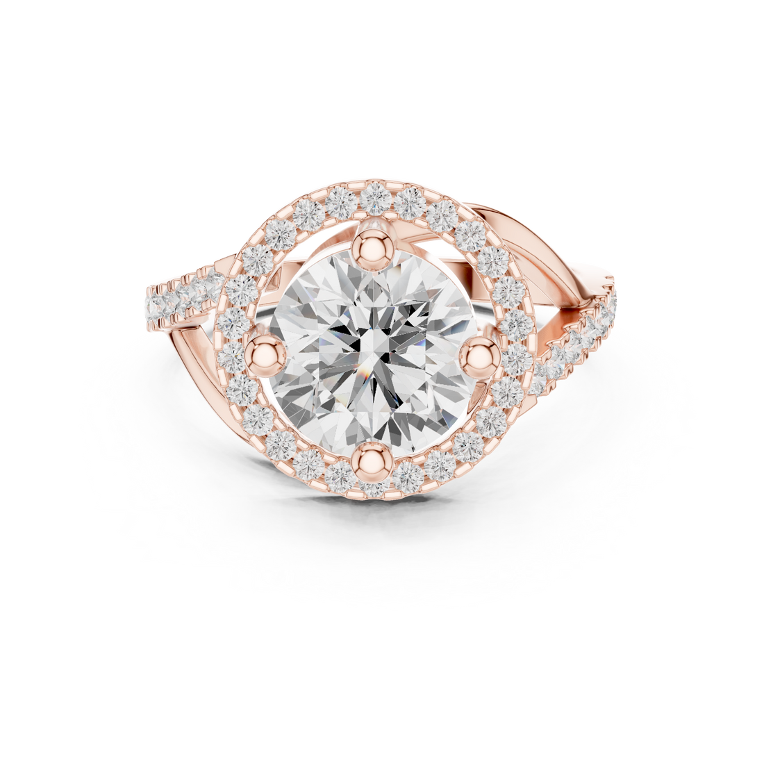 Elegant Rose Gold Halo Lab-Grown Diamond Ring | Kiashaa Jewellery