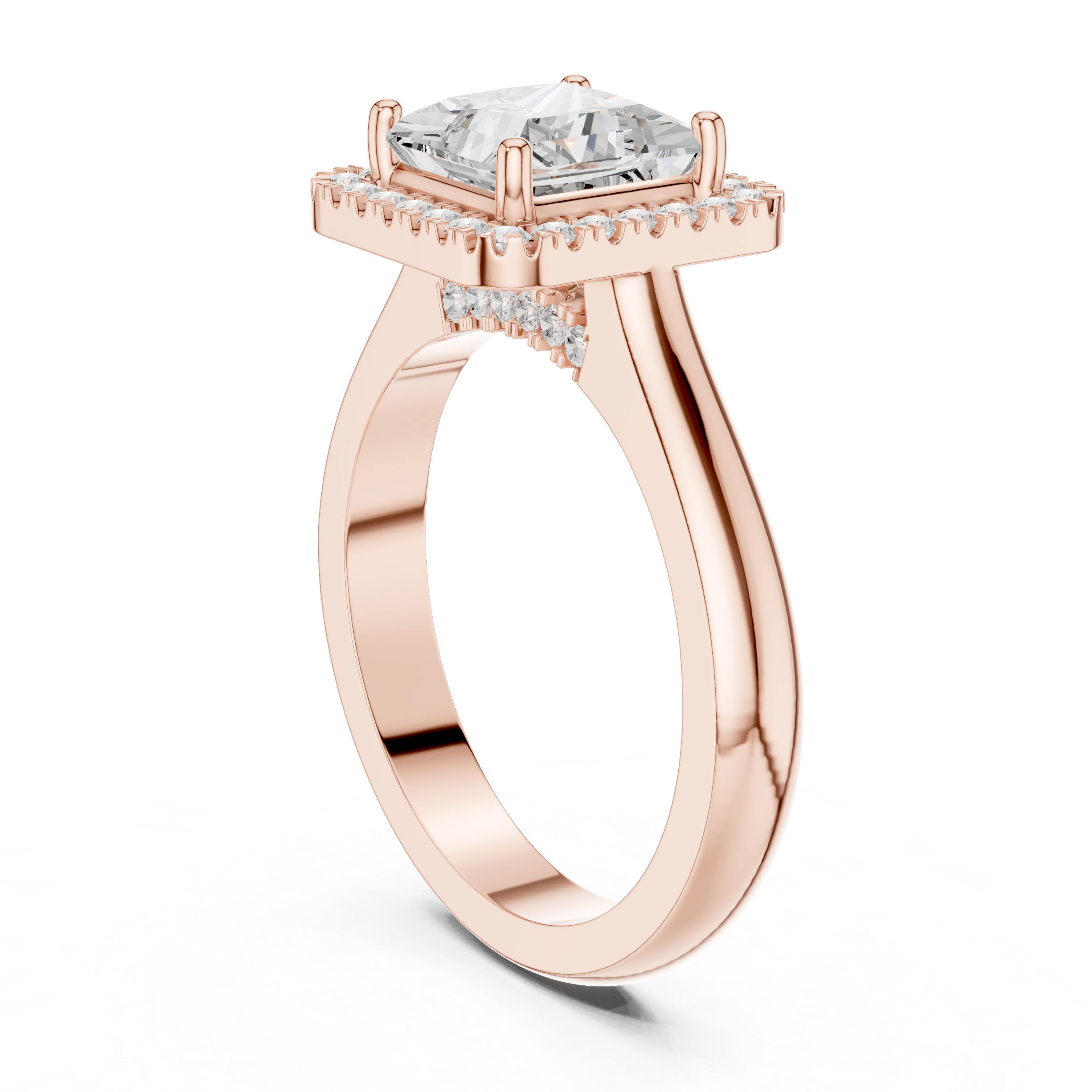 Princess Cut Halo Lab-Grown Diamond Ring in Rose Gold | Kiashaa Jewellery