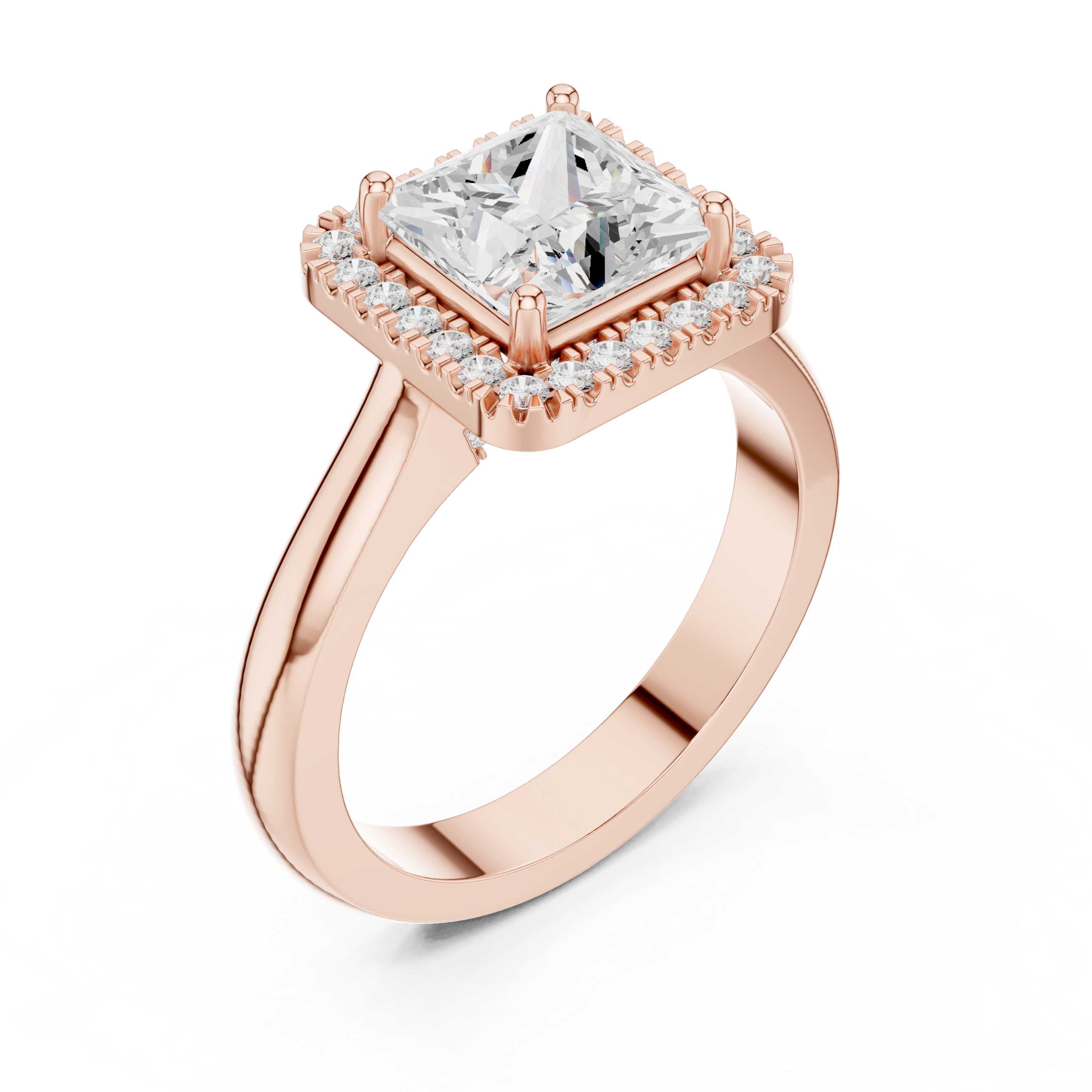 Princess Cut Halo Lab-Grown Diamond Ring in Rose Gold | Kiashaa Jewellery
