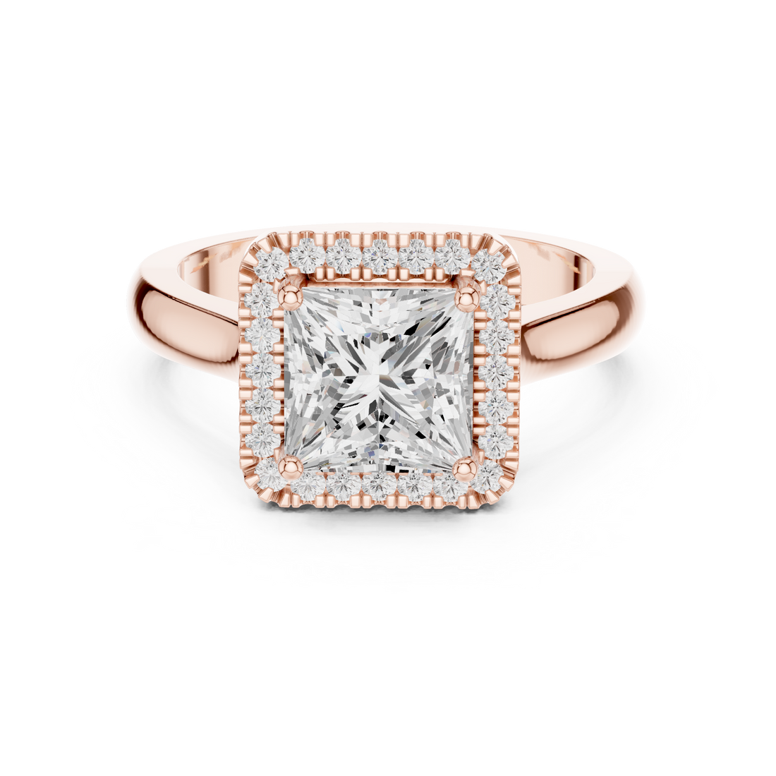 Princess Cut Halo Lab-Grown Diamond Ring in Rose Gold | Kiashaa Jewellery