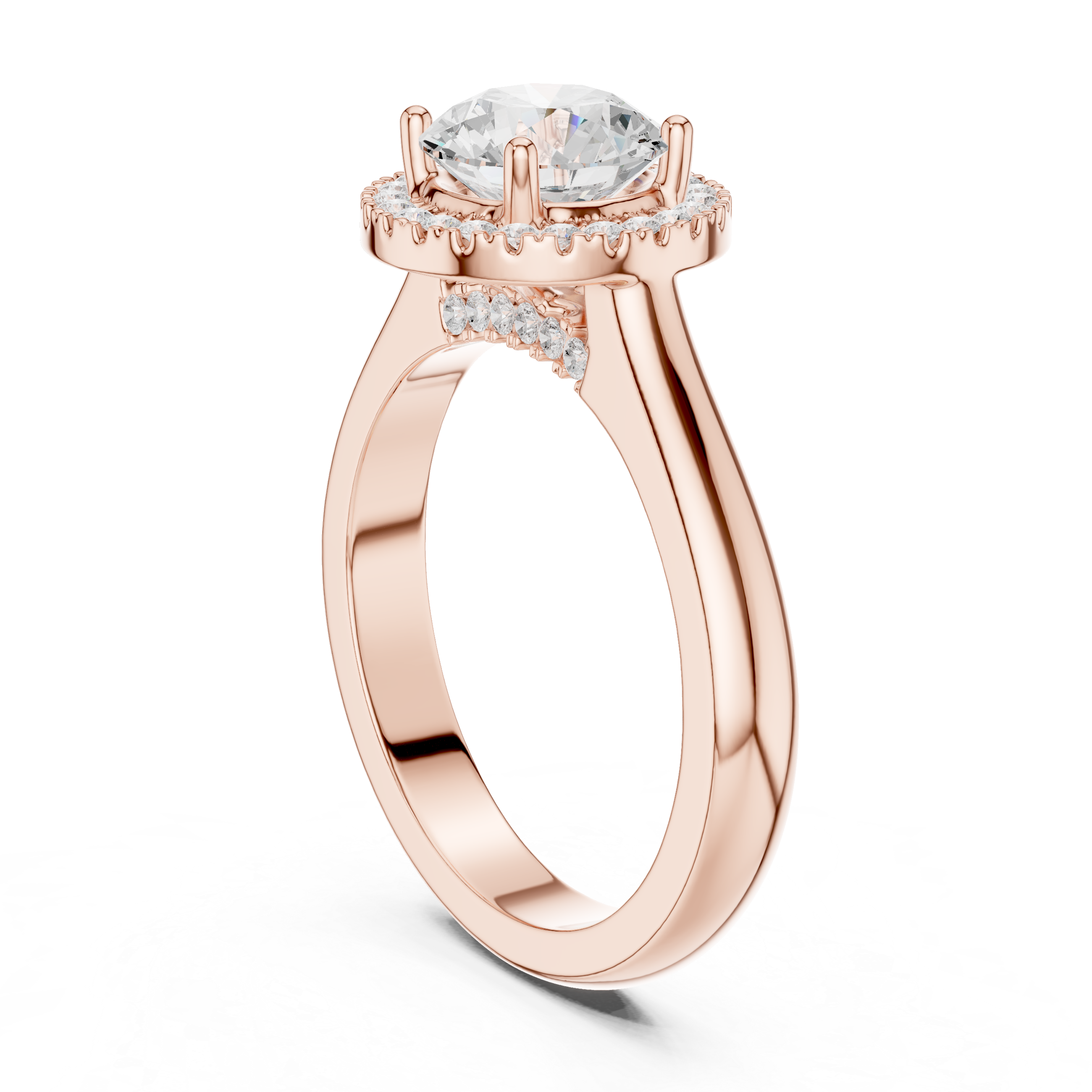 Classic Rose Gold Solitaire Halo Lab-Grown Diamond Ring | Kiashaa Jewellery