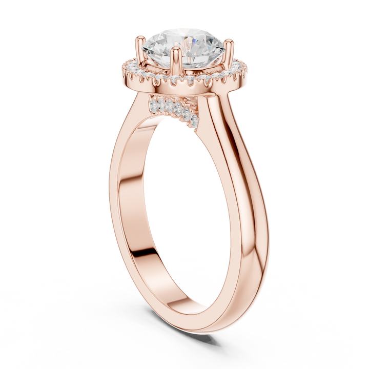 Classic Rose Gold Solitaire Halo Lab-Grown Diamond Ring | Kiashaa Jewellery