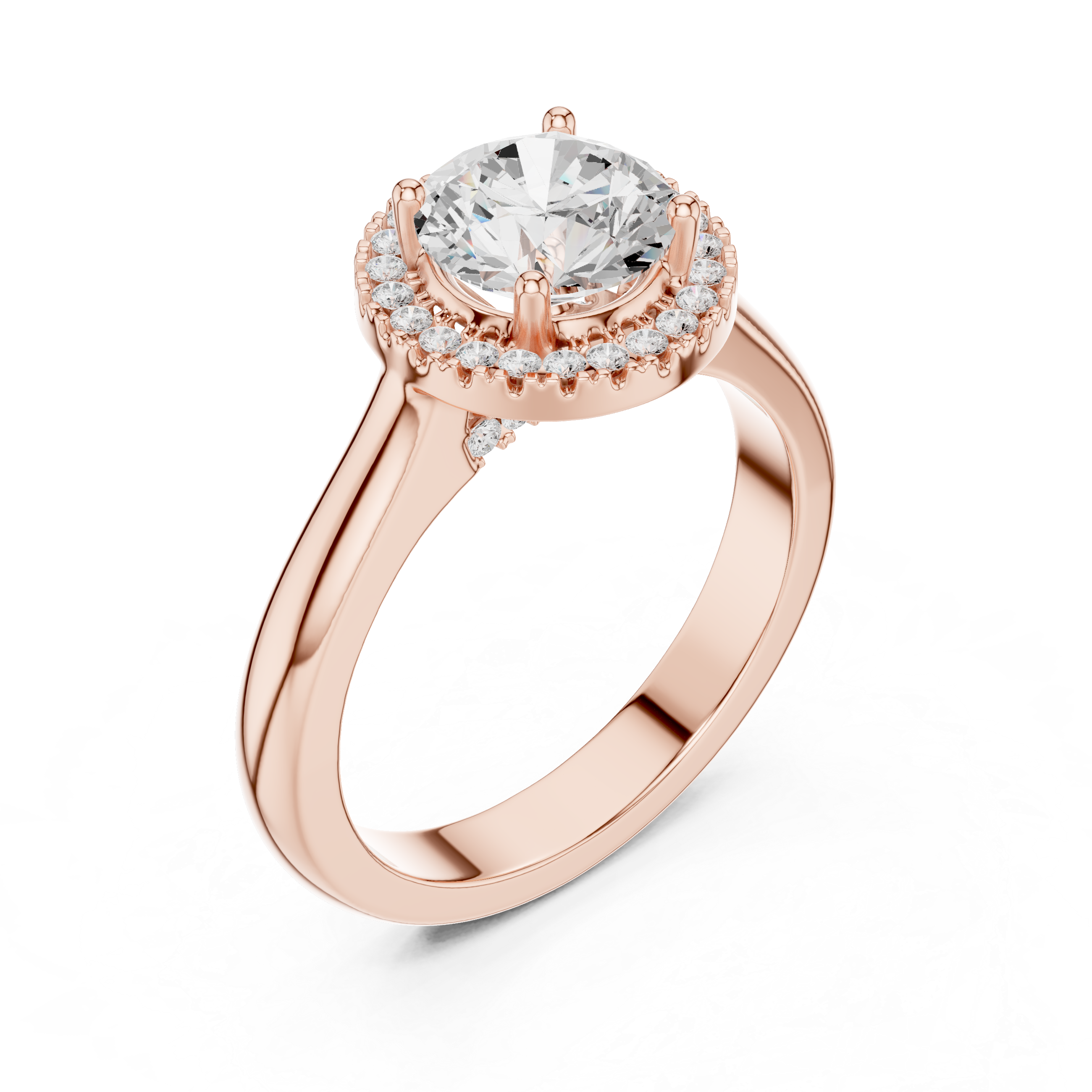 Classic Rose Gold Solitaire Halo Lab-Grown Diamond Ring | Kiashaa Jewellery