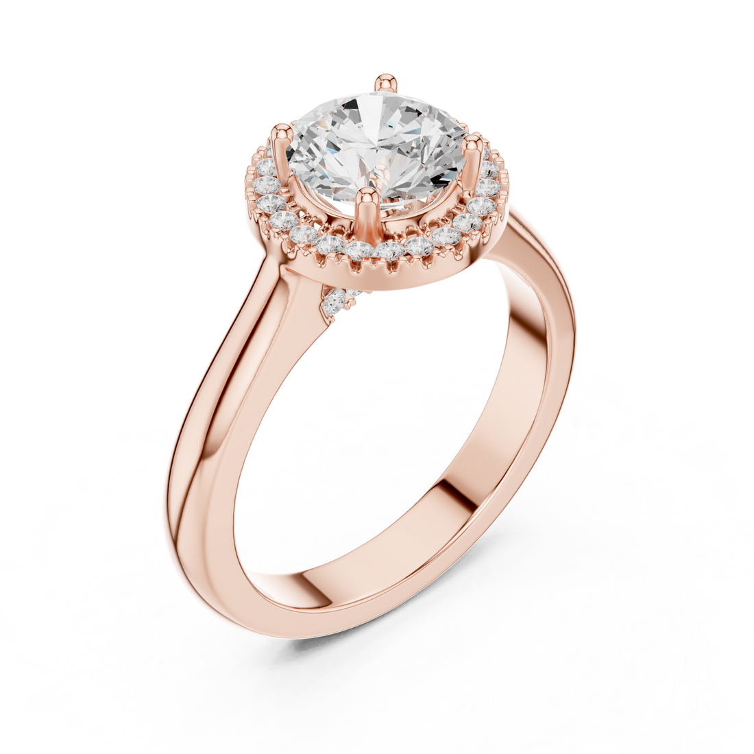 Classic Rose Gold Solitaire Halo Lab-Grown Diamond Ring | Kiashaa Jewellery