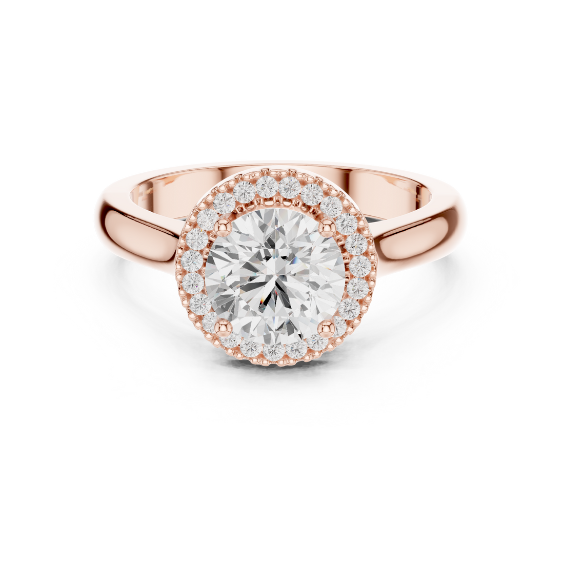 Classic Rose Gold Solitaire Halo Lab-Grown Diamond Ring | Kiashaa Jewellery