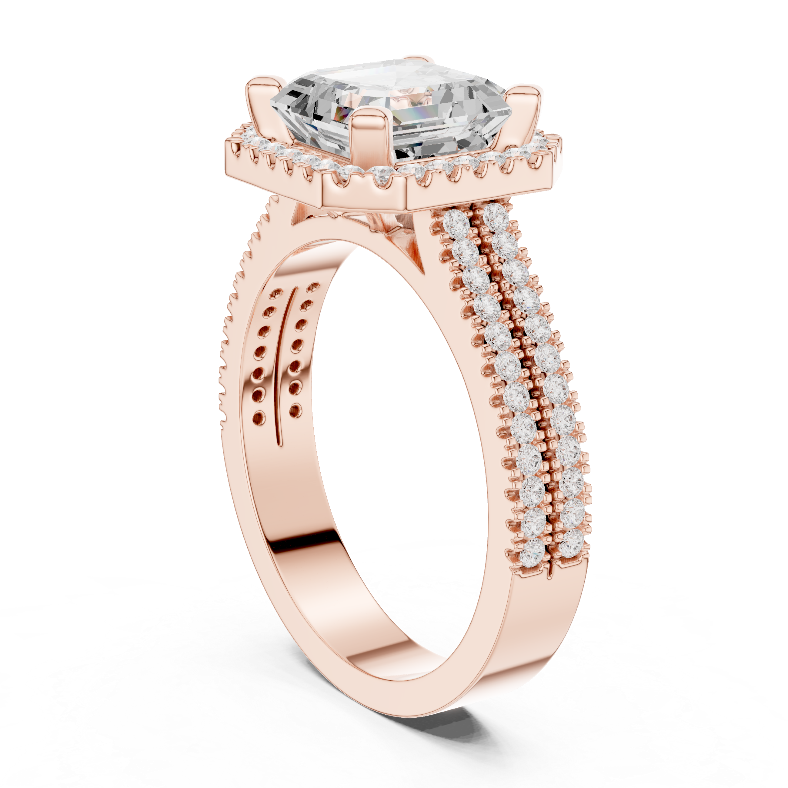 Asscher Cut Lab-Grown Diamond Halo Ring in Rose Gold – Kiashaa Jewellery