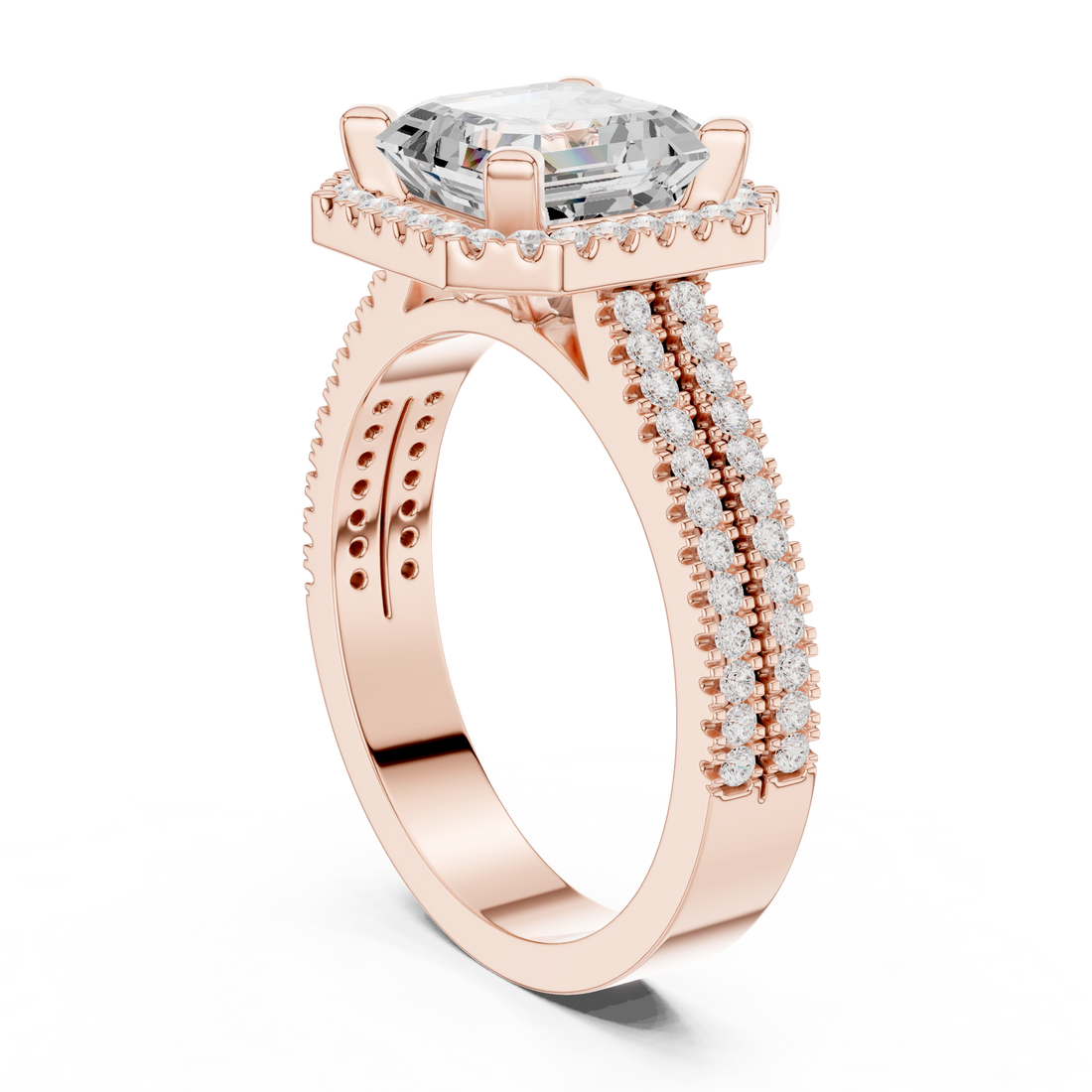 Asscher Cut Lab-Grown Diamond Halo Ring in Rose Gold – Kiashaa Jewellery