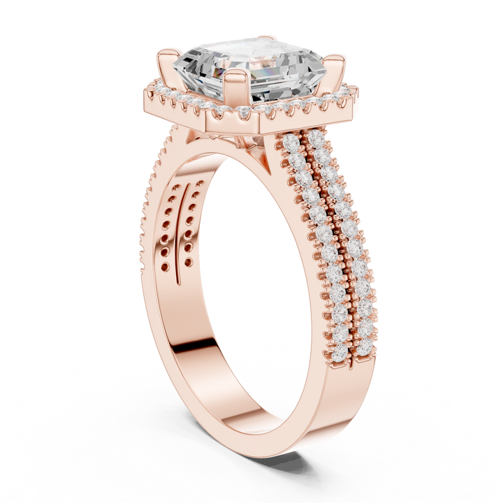 Asscher Cut Lab-Grown Diamond Halo Ring in Rose Gold – Kiashaa Jewellery