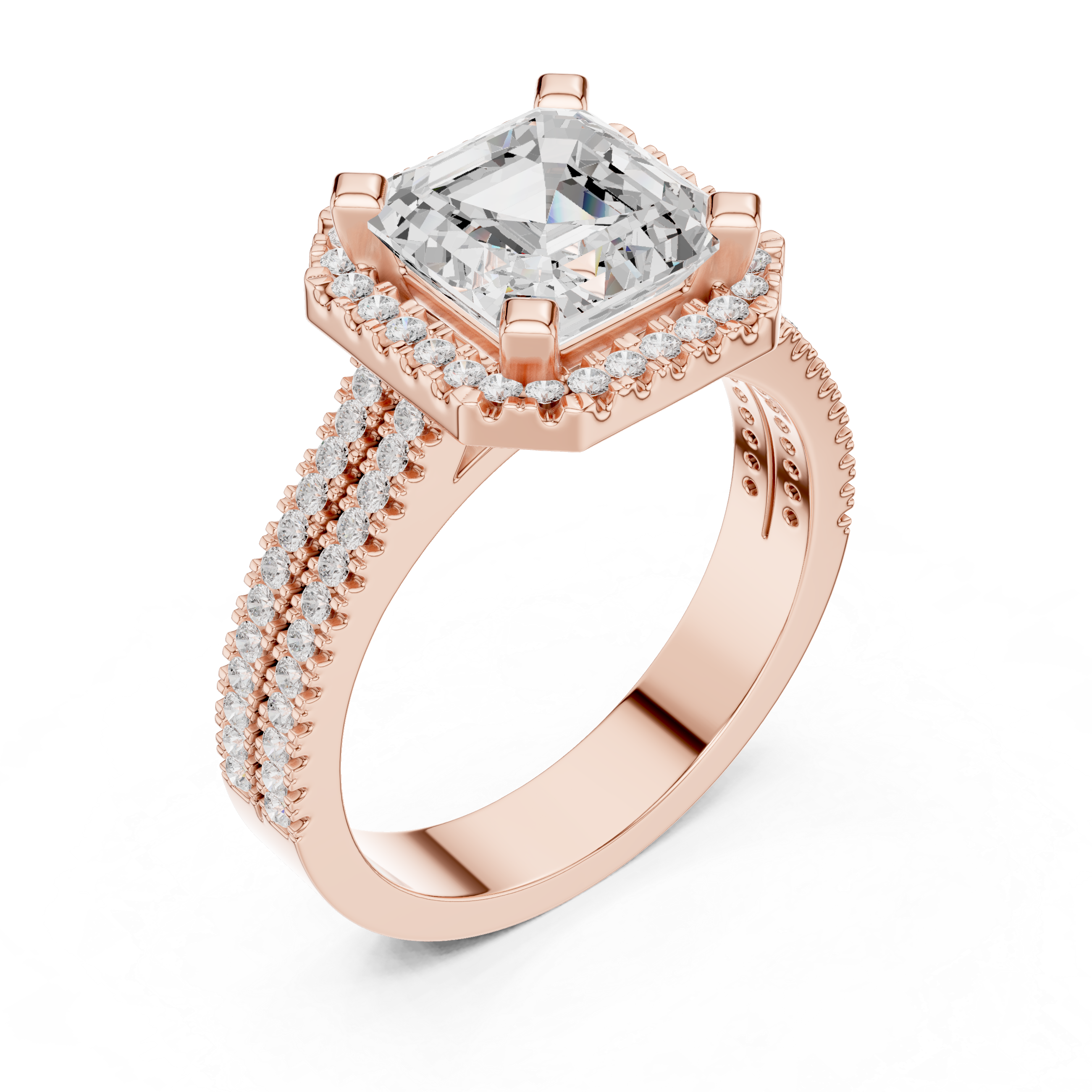 Asscher Cut Lab-Grown Diamond Halo Ring in Rose Gold – Kiashaa Jewellery