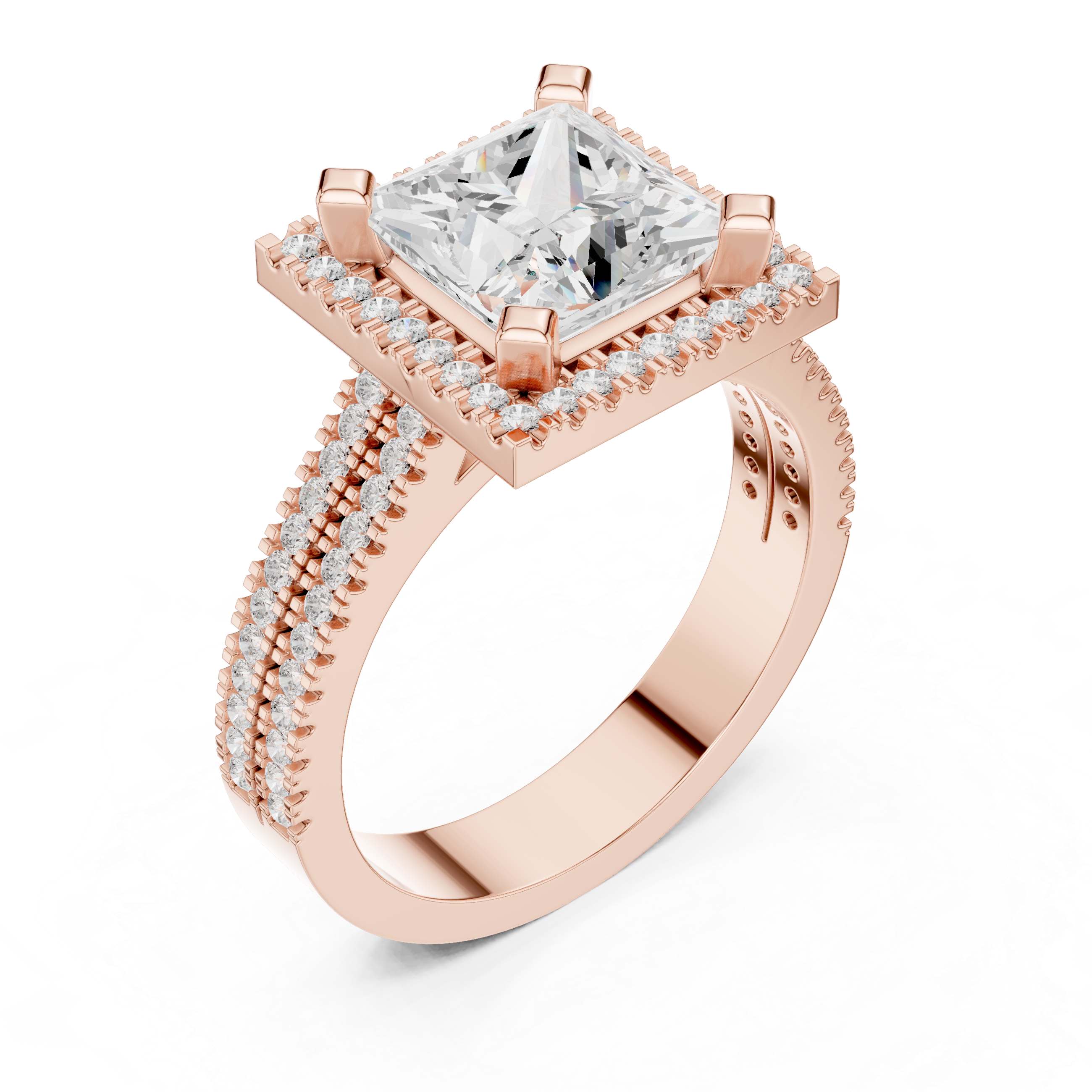 Princess Cut Lab-Grown Diamond Halo Ring in Rose Gold – Kiashaa Jewellery
