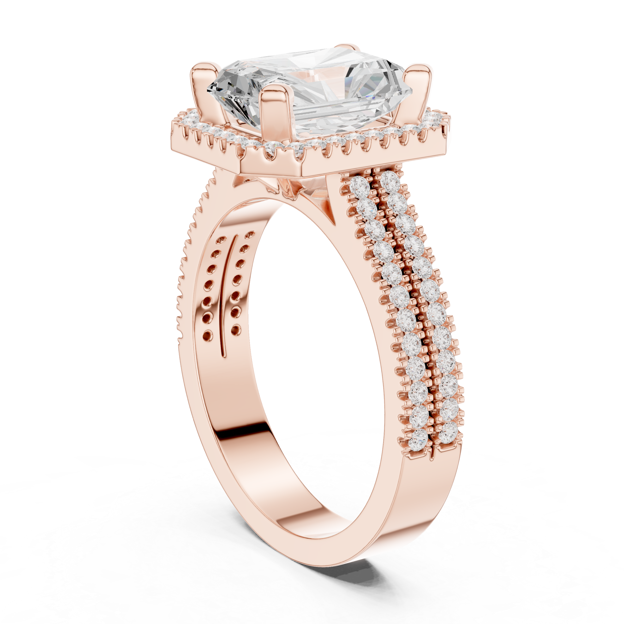 Emerald Cut Lab-Grown Diamond Halo Ring in Rose Gold – Kiashaa Jewellery