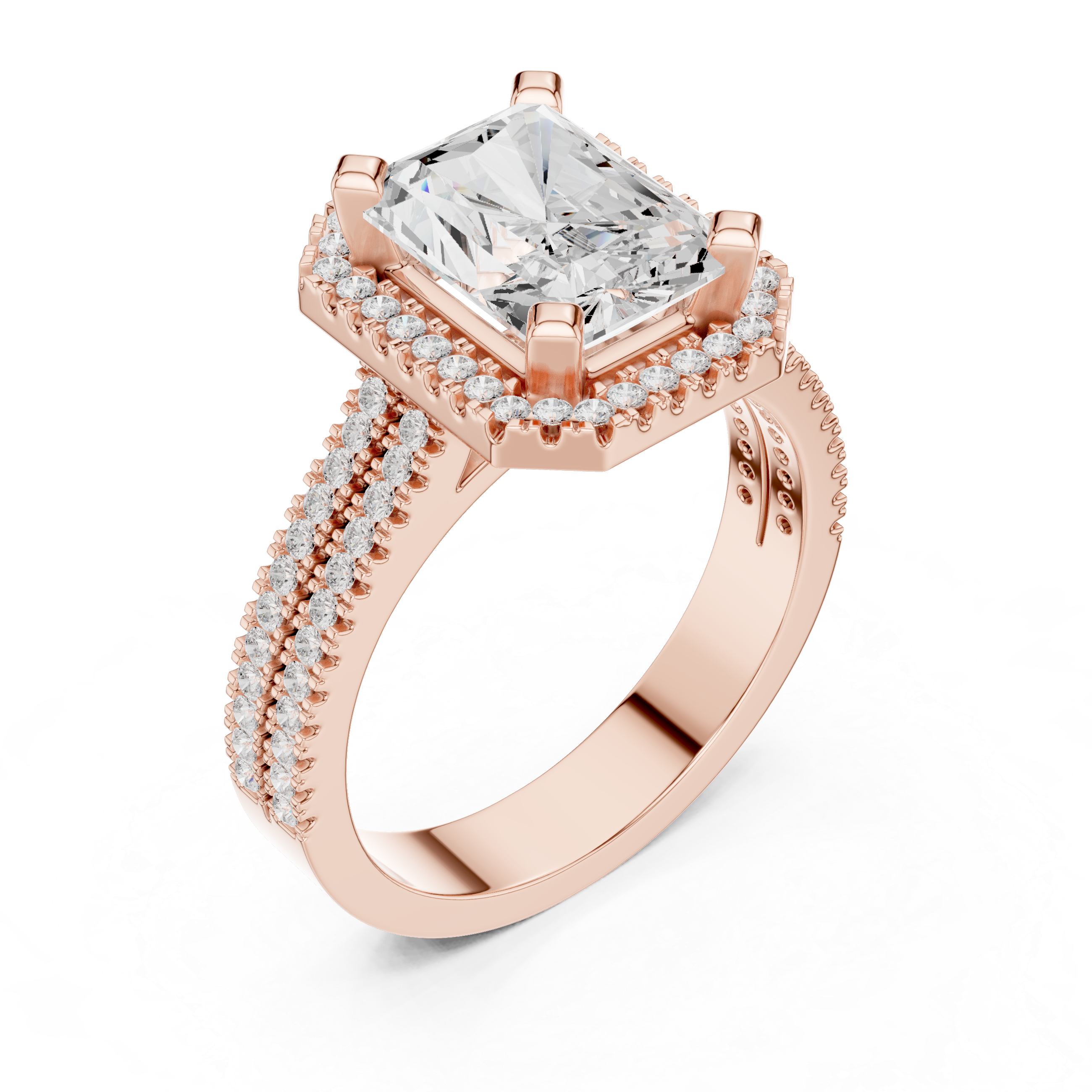 Emerald Cut Lab-Grown Diamond Halo Ring in Rose Gold – Kiashaa Jewellery