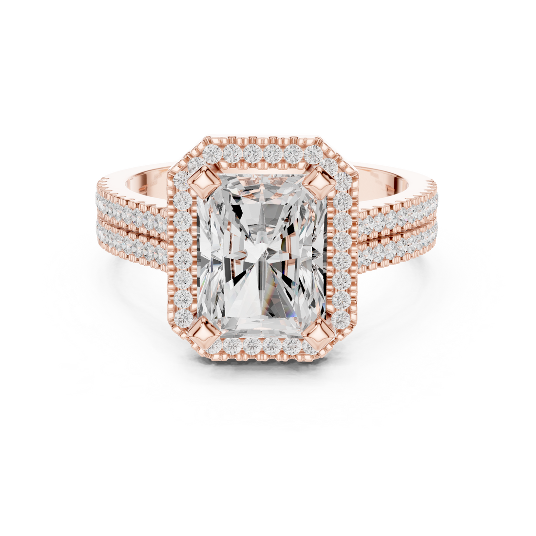 Emerald Cut Lab-Grown Diamond Halo Ring in Rose Gold – Kiashaa Jewellery