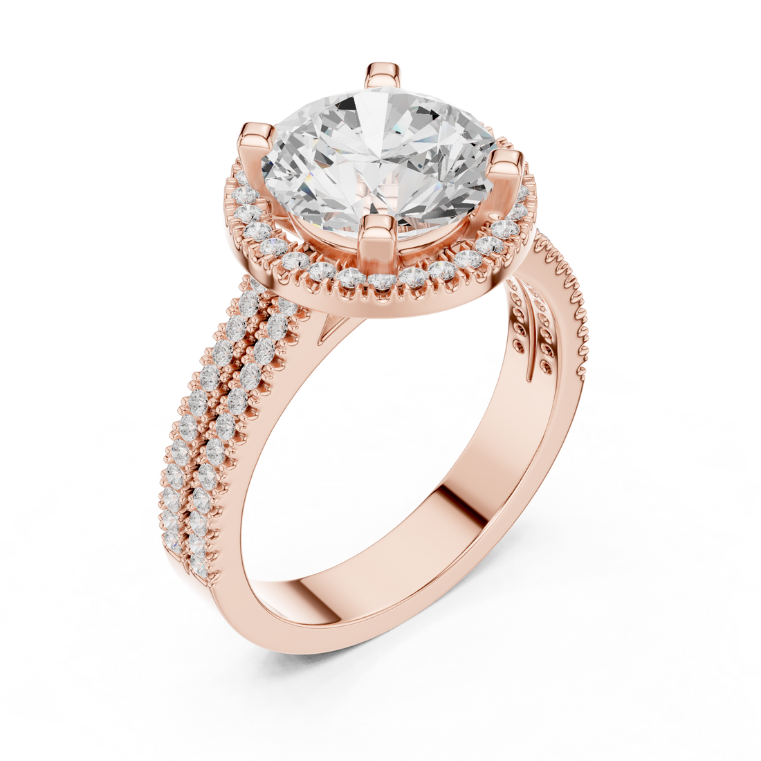 Round Brilliant Cut Lab-Grown Diamond Halo Ring in Rose Gold – Kiashaa Jewellery
