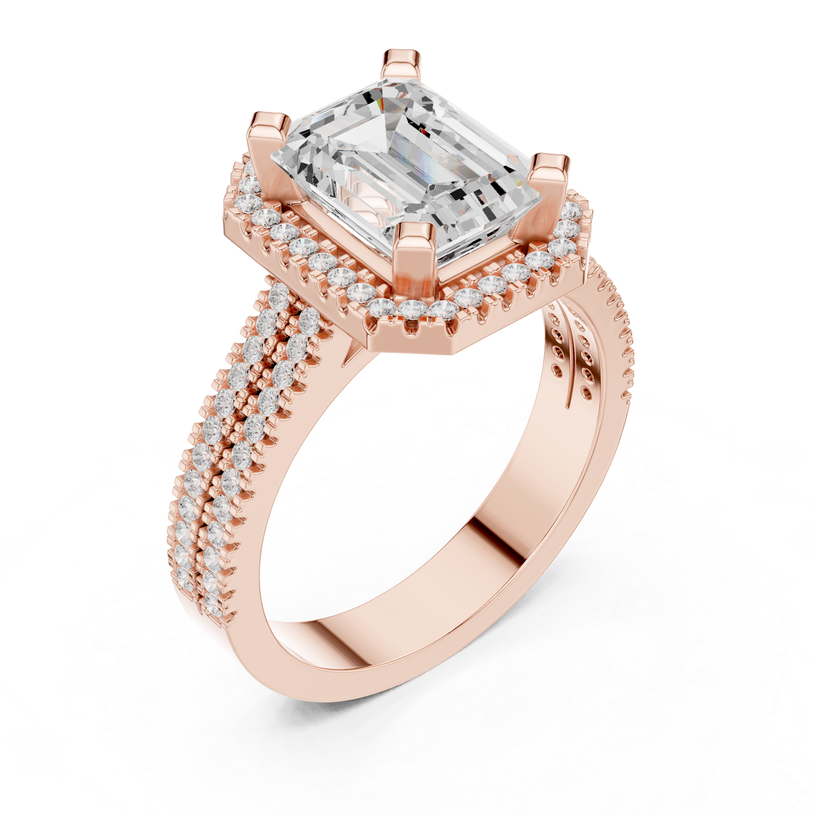 Emerald Cut Diamond Halo Ring in Rose Gold – Kiashaa Jewellery