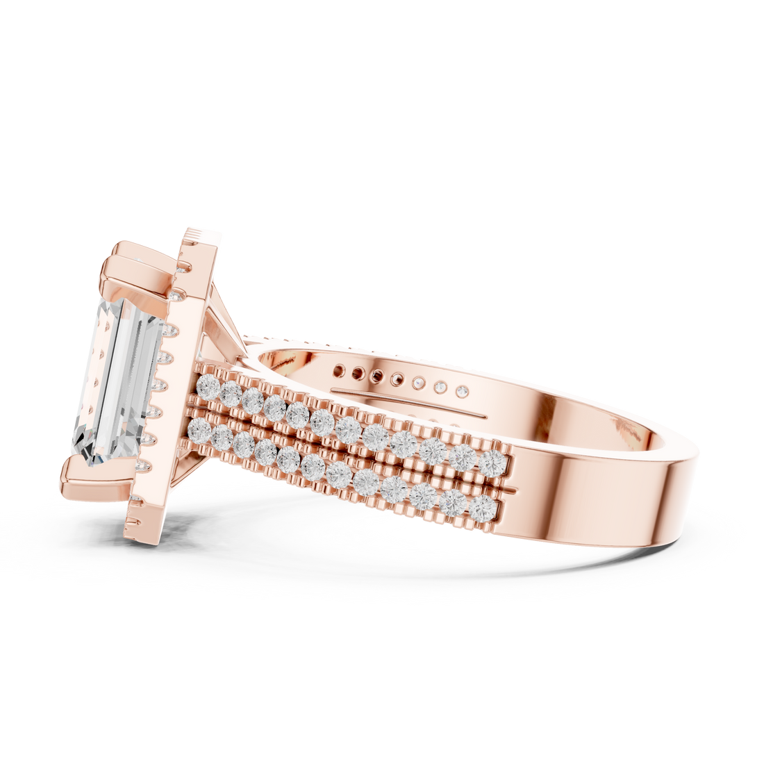 Emerald Cut Diamond Halo Ring in Rose Gold – Kiashaa Jewellery
