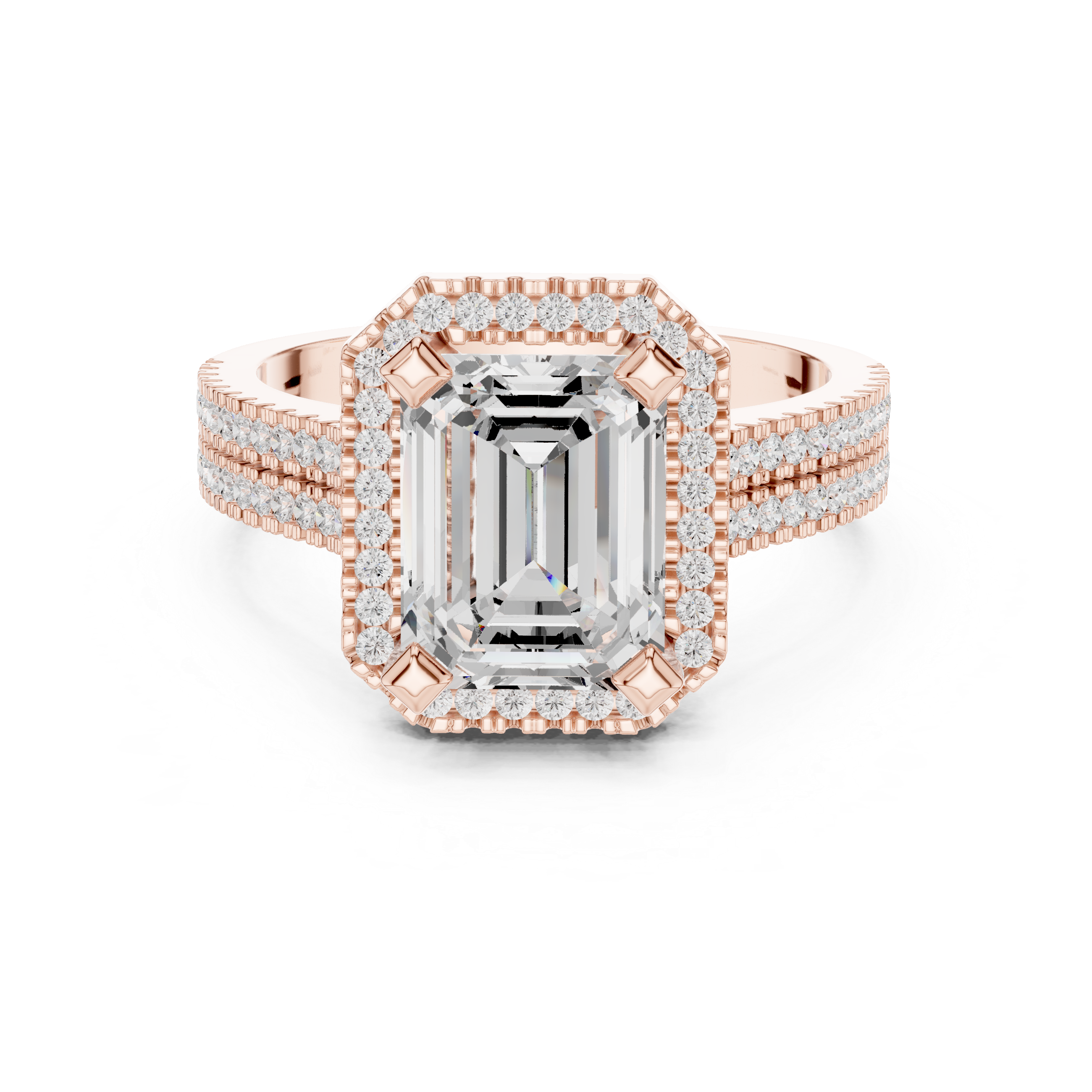 Emerald Cut Diamond Halo Ring in Rose Gold – Kiashaa Jewellery