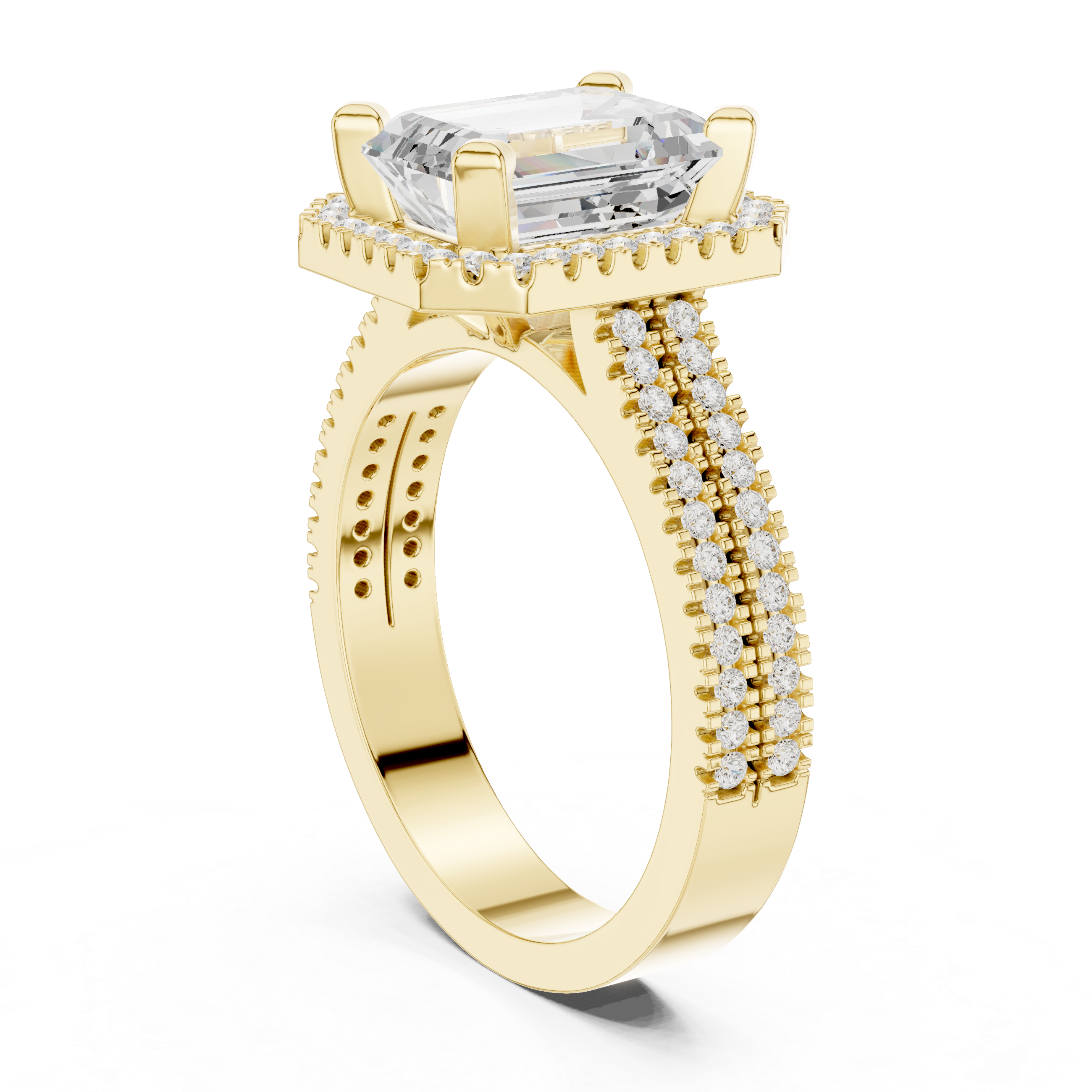 Emerald Cut Diamond Halo Ring in Rose Gold – Kiashaa Jewellery