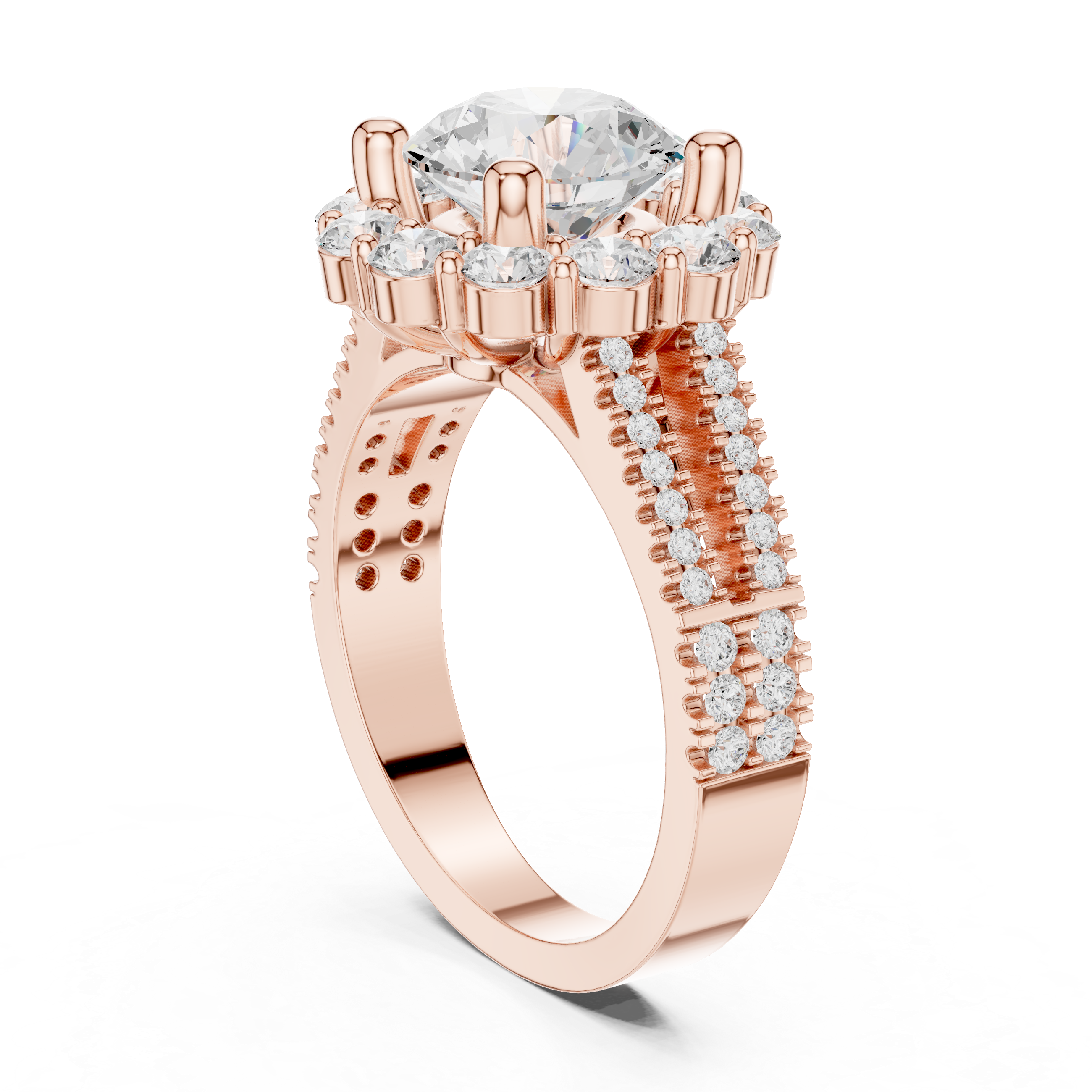 Round Brilliant Cluster Halo Lab-Grown Diamond Ring in Rose Gold – Kiashaa Jewellery