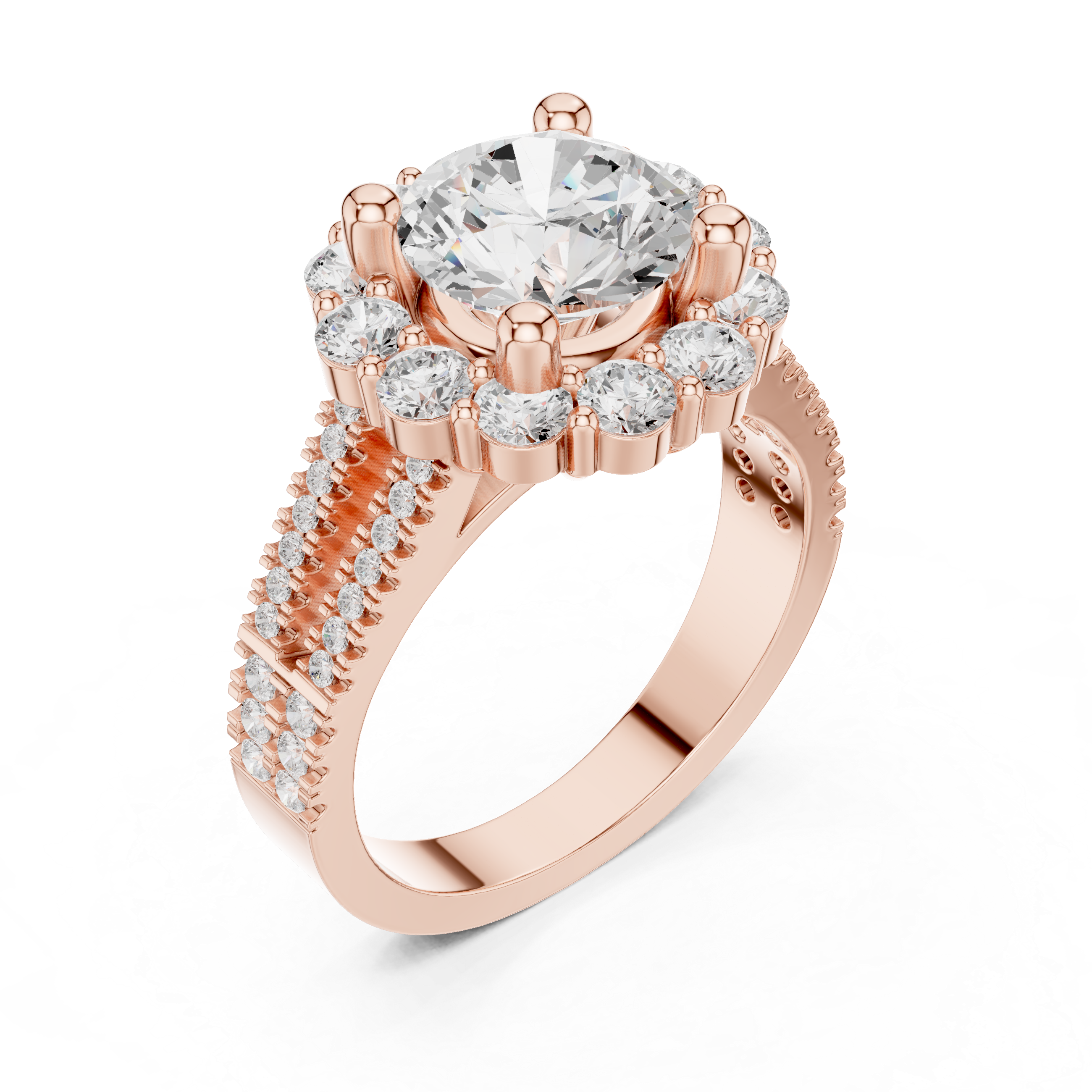 Round Brilliant Cluster Halo Lab-Grown Diamond Ring in Rose Gold – Kiashaa Jewellery