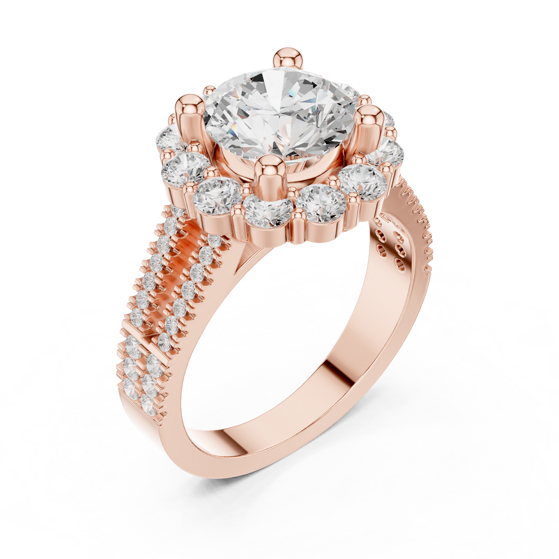 Round Brilliant Cluster Halo Lab-Grown Diamond Ring in Rose Gold – Kiashaa Jewellery