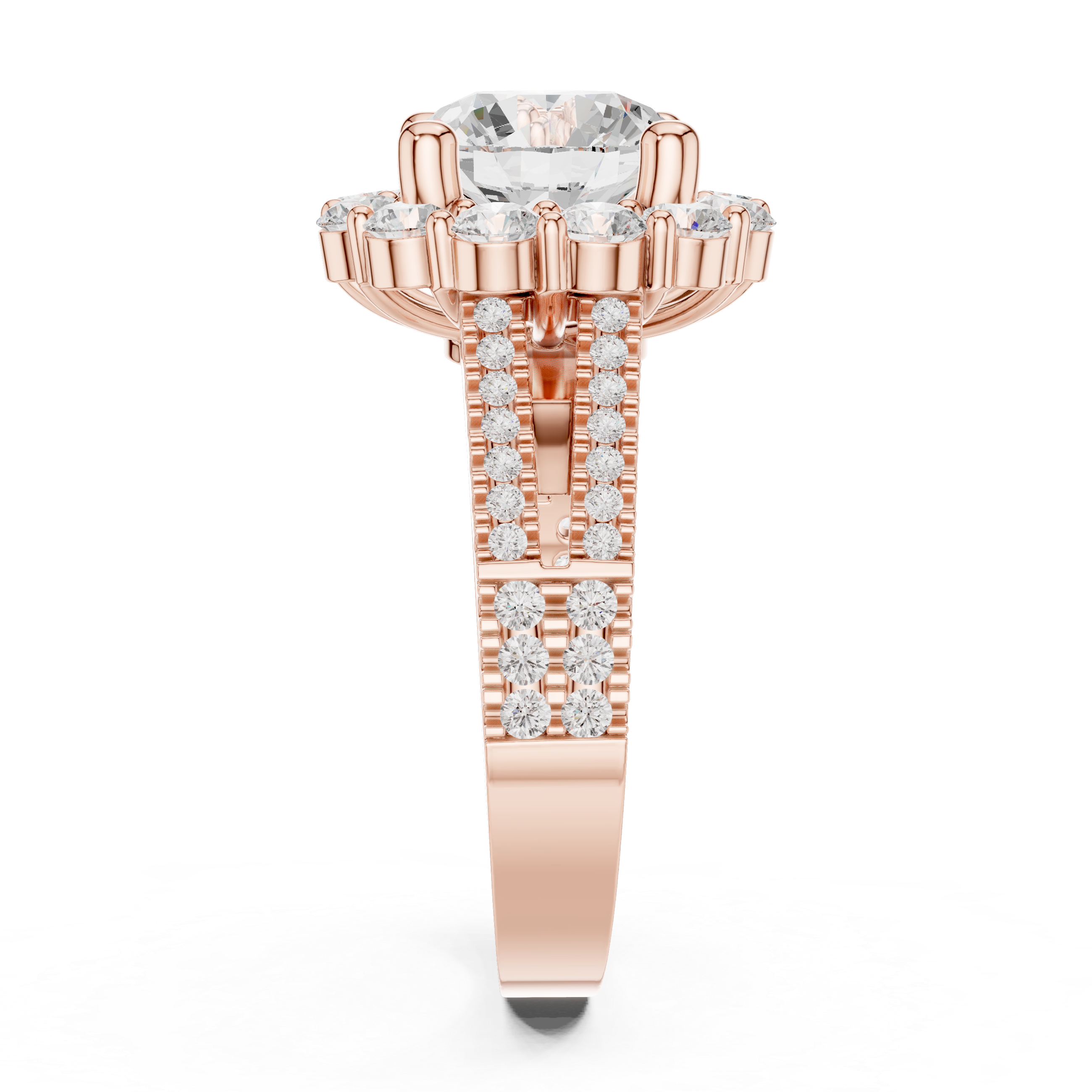 Round Brilliant Cluster Halo Lab-Grown Diamond Ring in Rose Gold – Kiashaa Jewellery