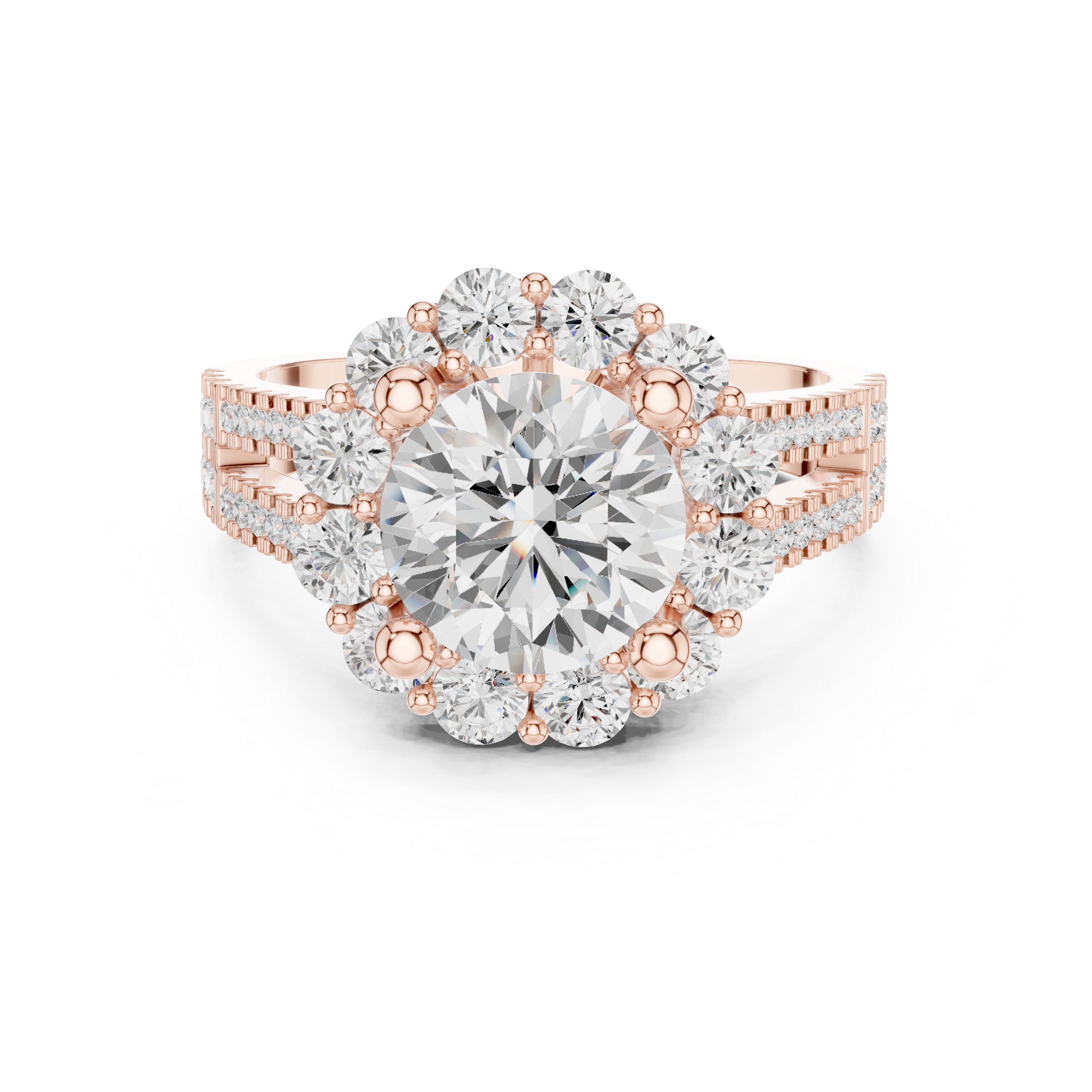 Round Brilliant Cluster Halo Lab-Grown Diamond Ring in Rose Gold – Kiashaa Jewellery