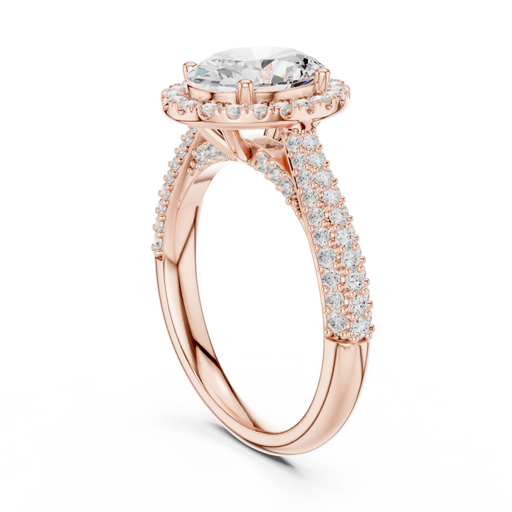 Oval Cut Halo Lab-Grown Diamond Engagement Ring in Rose Gold | Kiashaa Jewellery