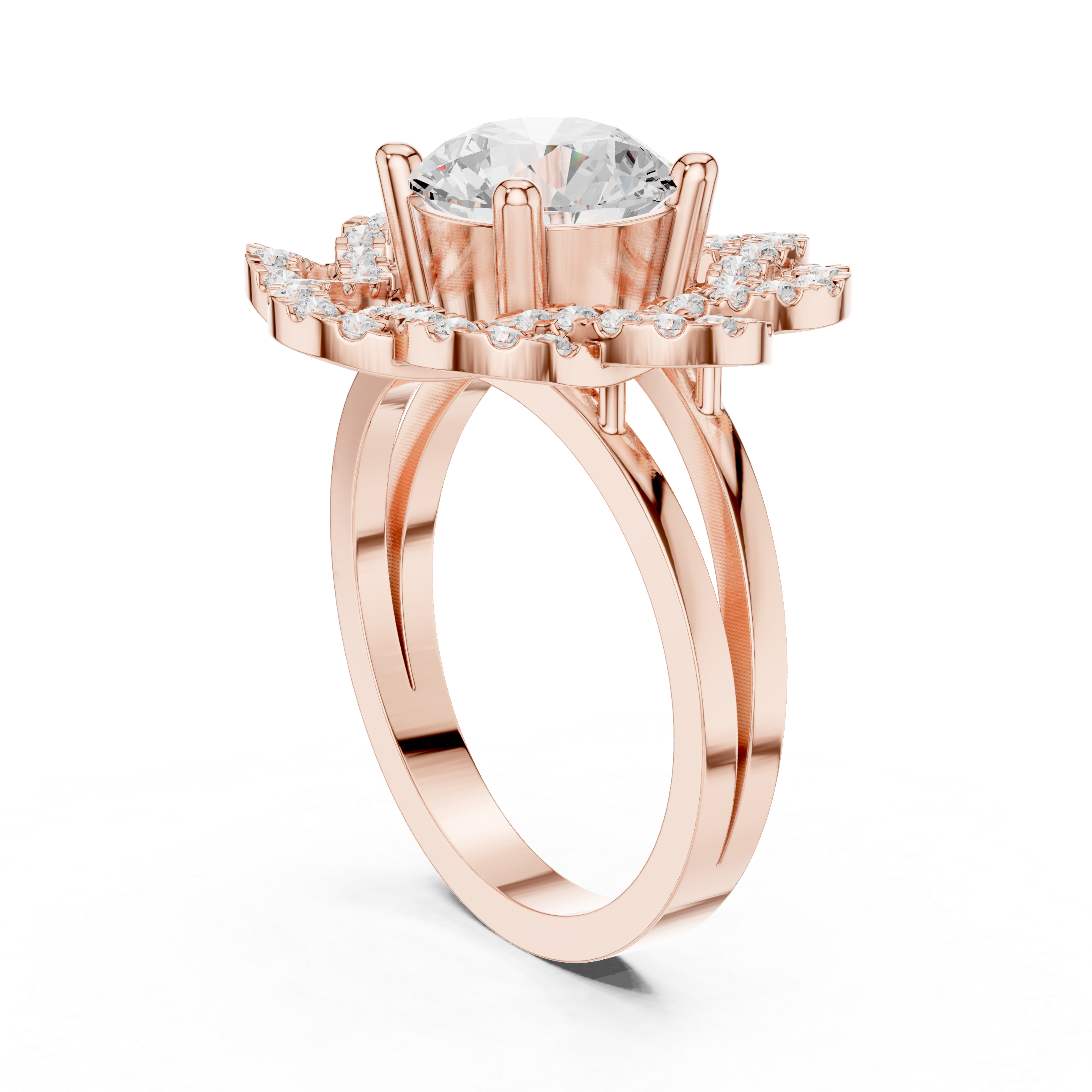 Floral Halo Lab-Grown Diamond Ring in Rose Gold | Kiashaa Jewellery