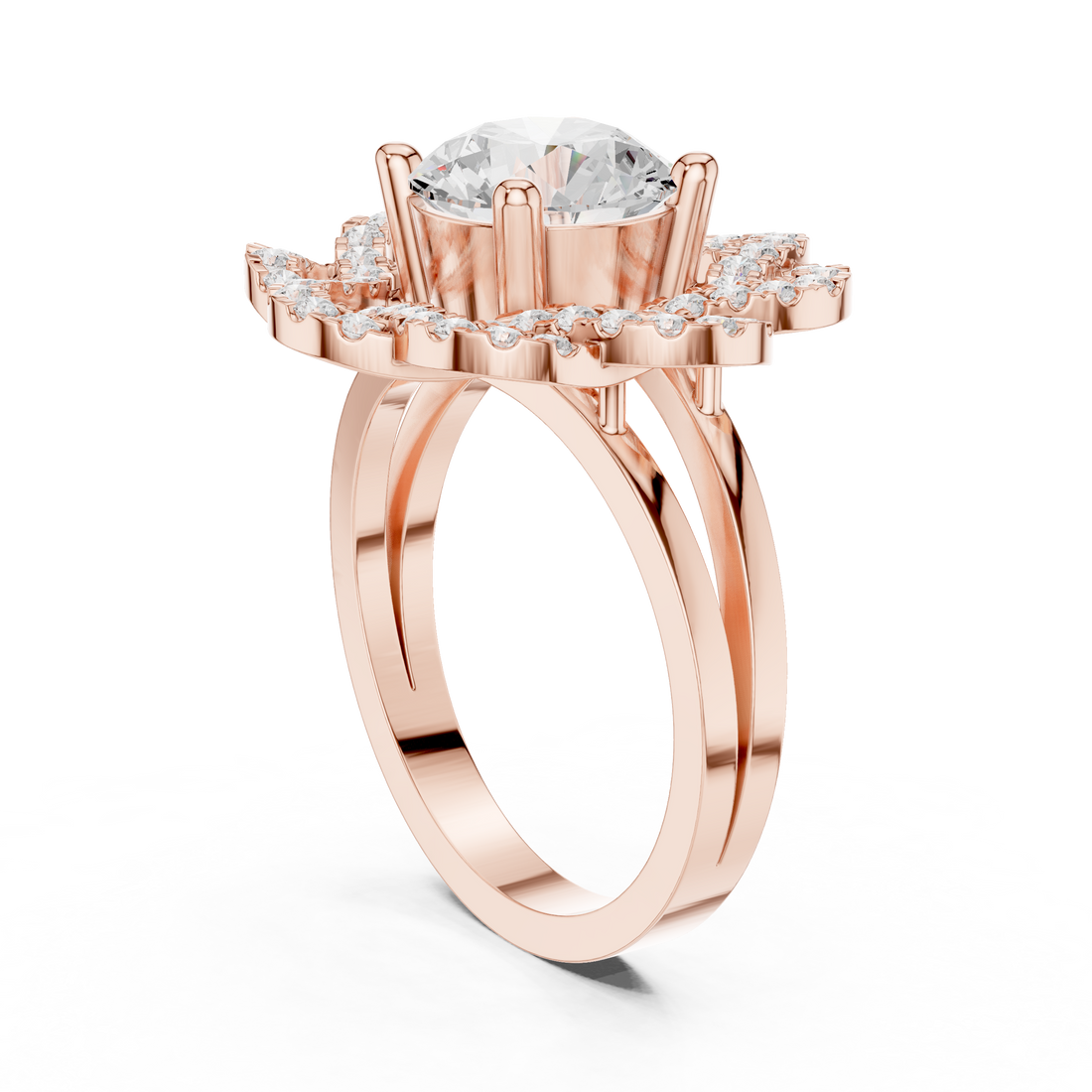 Floral Halo Lab-Grown Diamond Ring in Rose Gold | Kiashaa Jewellery