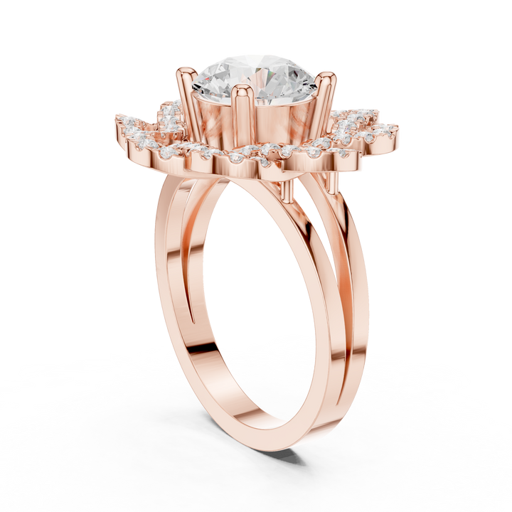 Floral Halo Lab-Grown Diamond Ring in Rose Gold | Kiashaa Jewellery