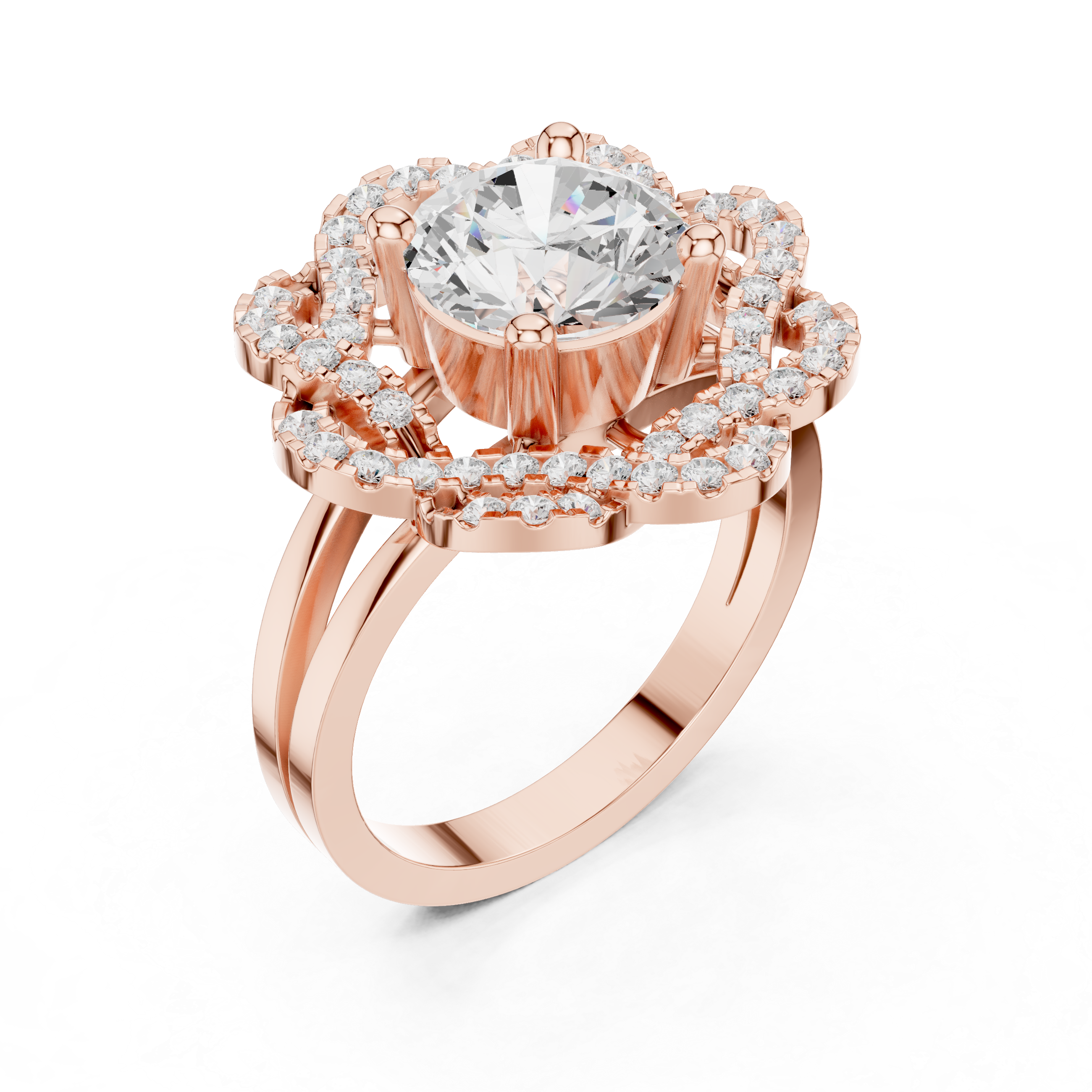 Floral Halo Lab-Grown Diamond Ring in Rose Gold | Kiashaa Jewellery