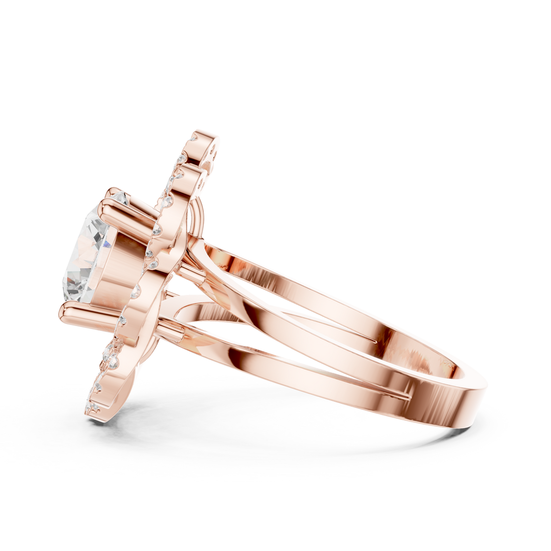 Floral Halo Lab-Grown Diamond Ring in Rose Gold | Kiashaa Jewellery