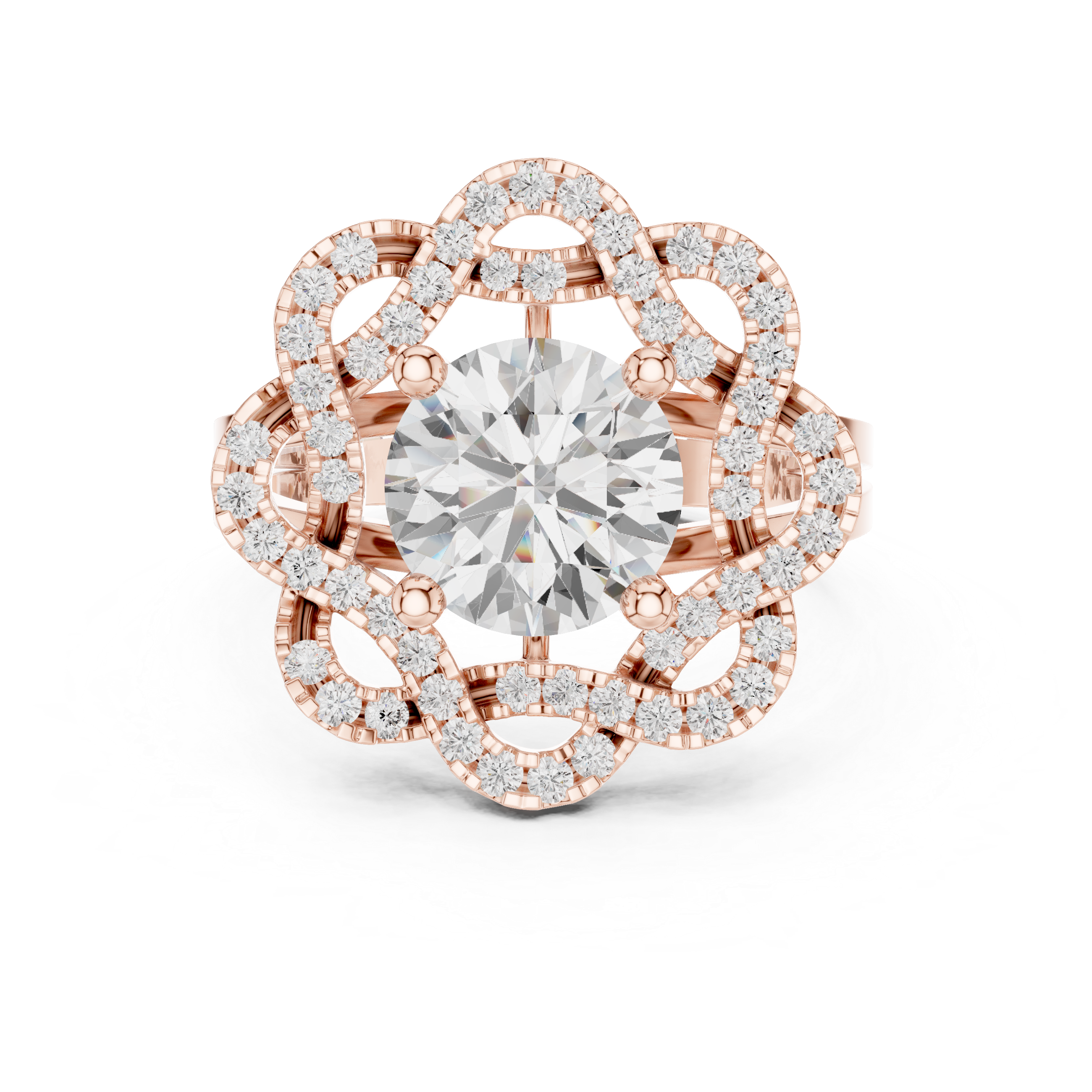 Floral Halo Lab-Grown Diamond Ring in Rose Gold | Kiashaa Jewellery
