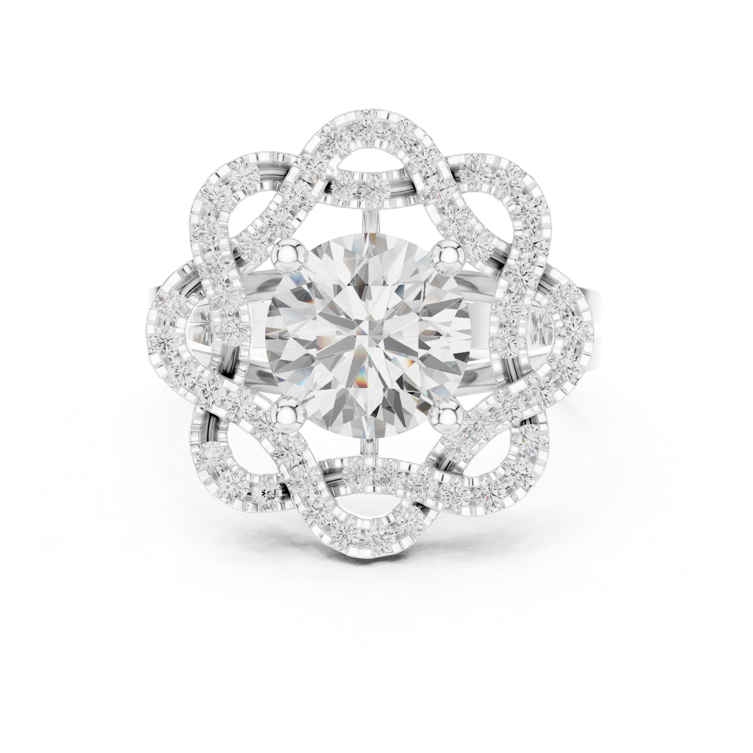 Floral Halo Lab-Grown Diamond Ring in Rose Gold | Kiashaa Jewellery