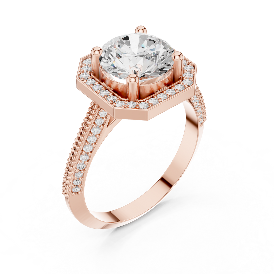 Hexagon Halo Lab-Grown Diamond Engagement Ring in Rose Gold – Kiashaa Jewellery