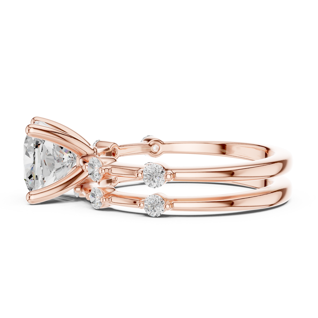 IGI Certified Cushion-Cut Solitaire Lab-Grown Diamond Ring with Side Diamonds | 14K & 18K Rose Gold | Kiashaa Jewellery