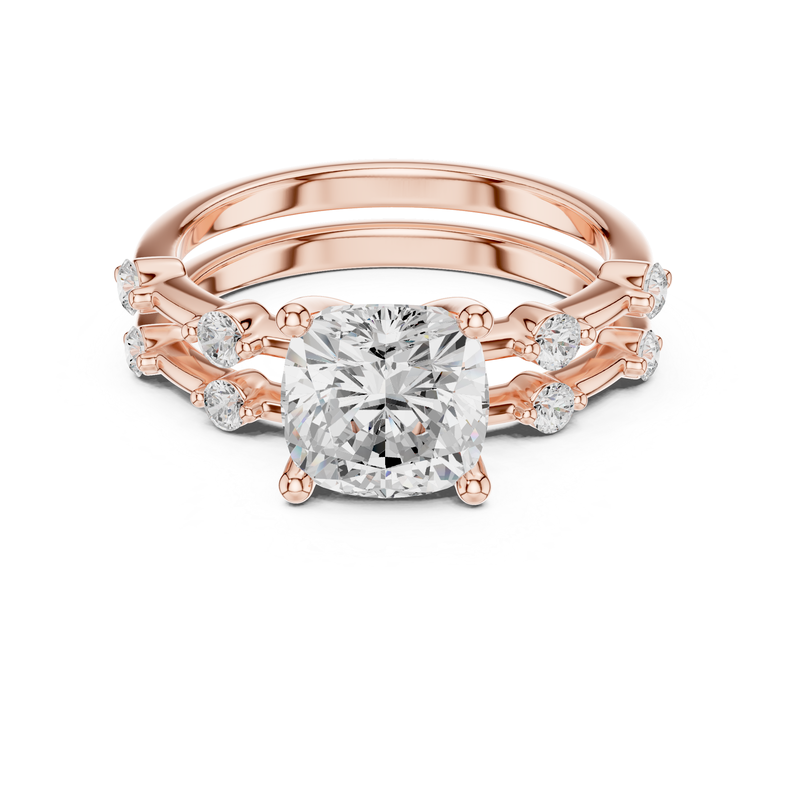 IGI Certified Cushion-Cut Solitaire Lab-Grown Diamond Ring with Side Diamonds | 14K & 18K Rose Gold | Kiashaa Jewellery