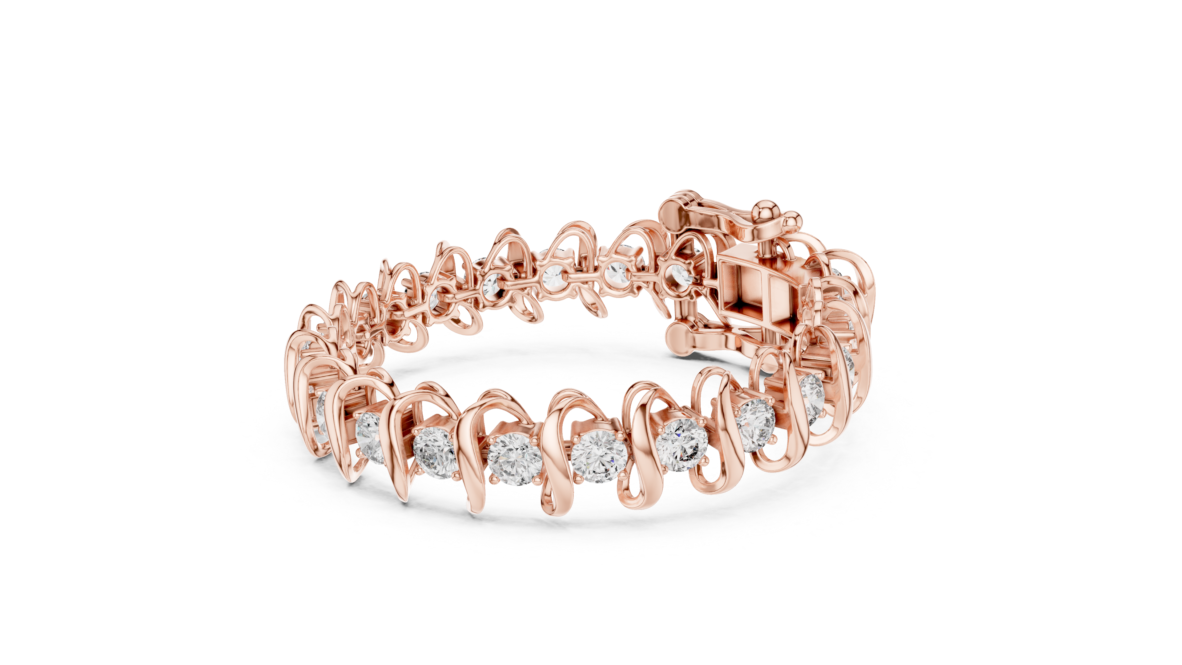 Elegant Wave-Design Lab-Grown Diamond Bracelet in 14K/18K Rose Gold