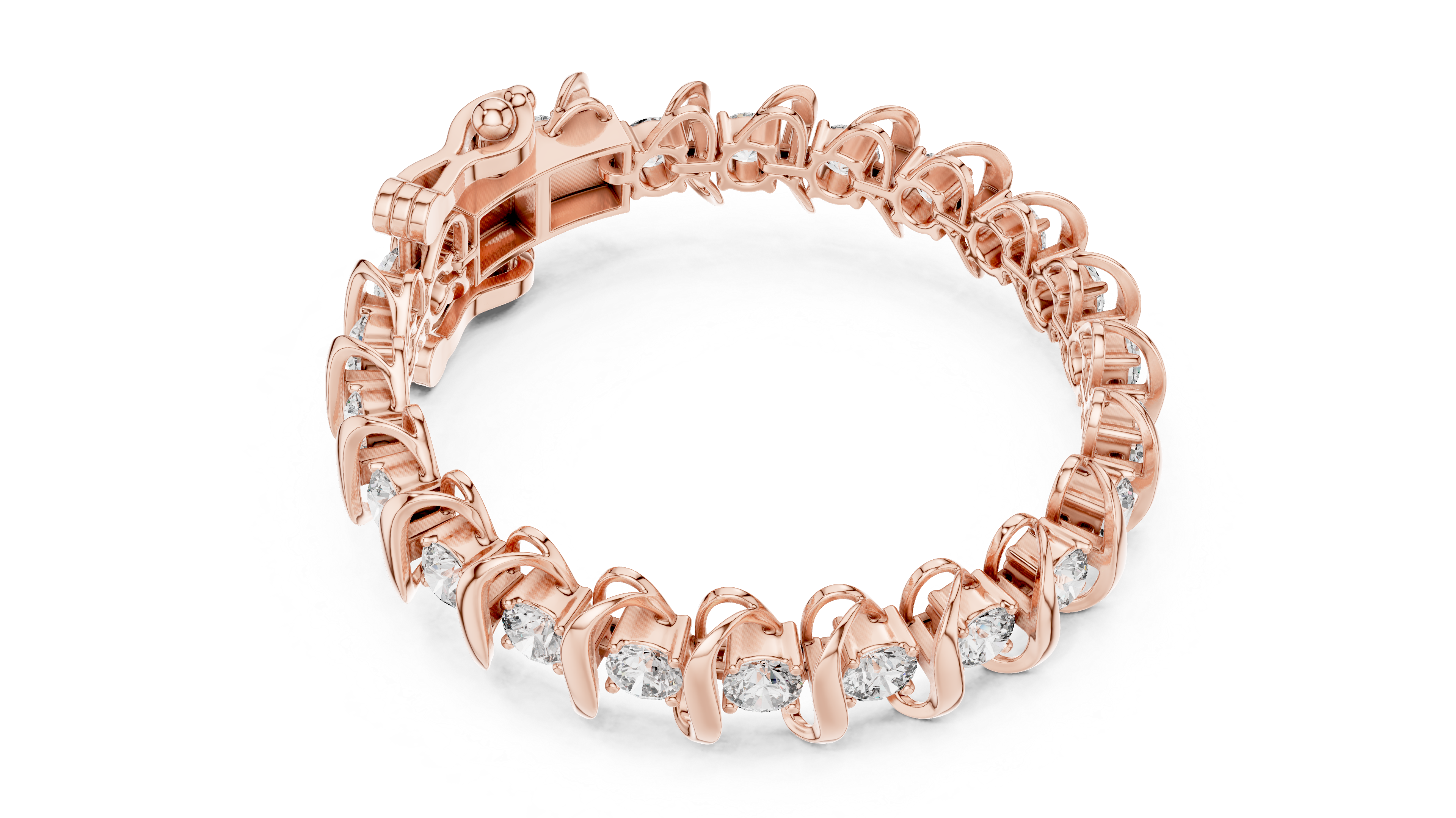 Elegant Wave-Design Lab-Grown Diamond Bracelet in 14K/18K Rose Gold