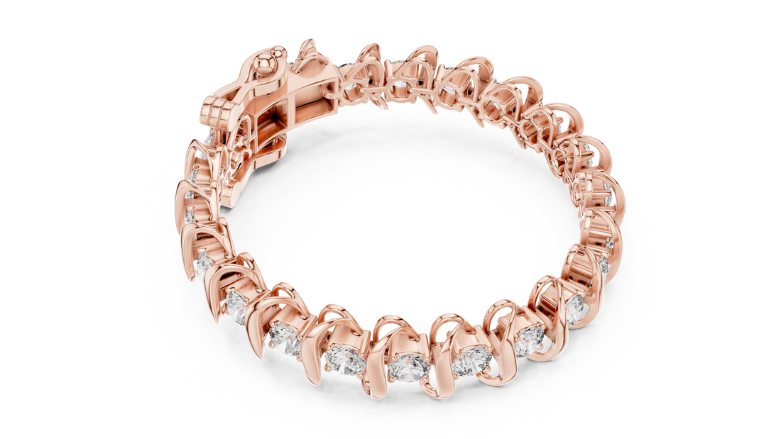 Elegant Wave-Design Lab-Grown Diamond Bracelet in 14K/18K Rose Gold