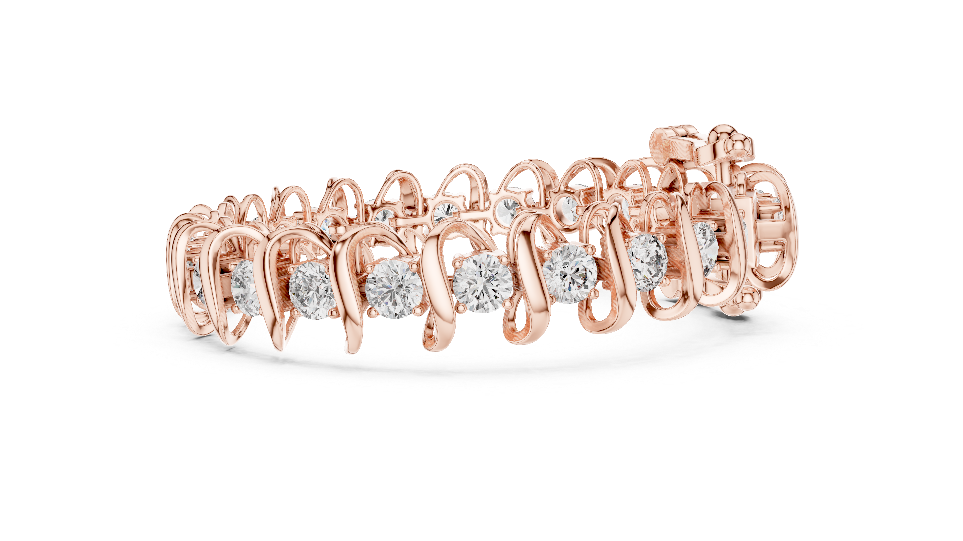 Elegant Wave-Design Lab-Grown Diamond Bracelet in 14K/18K Rose Gold