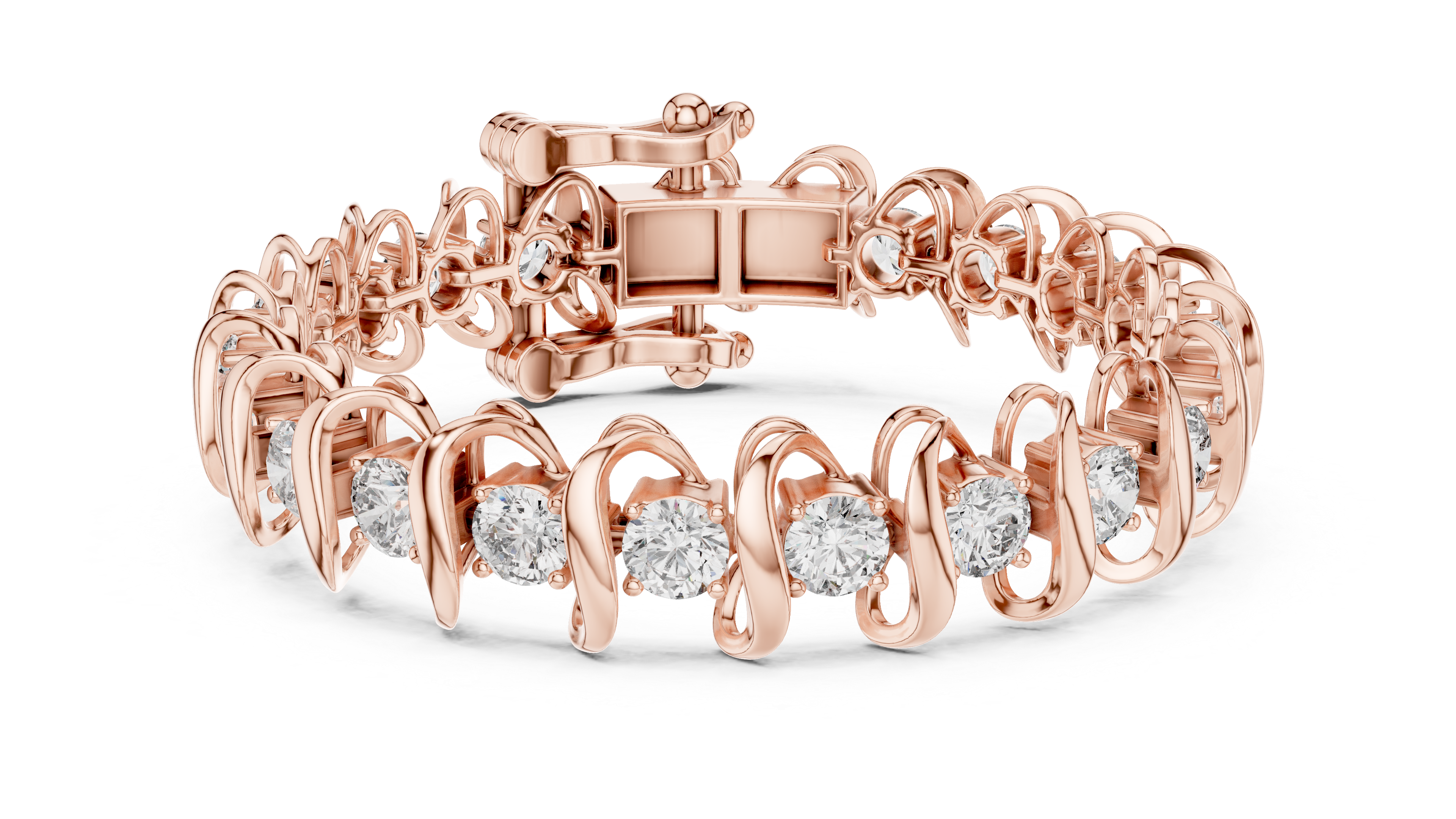 Elegant Wave-Design Lab-Grown Diamond Bracelet in 14K/18K Rose Gold
