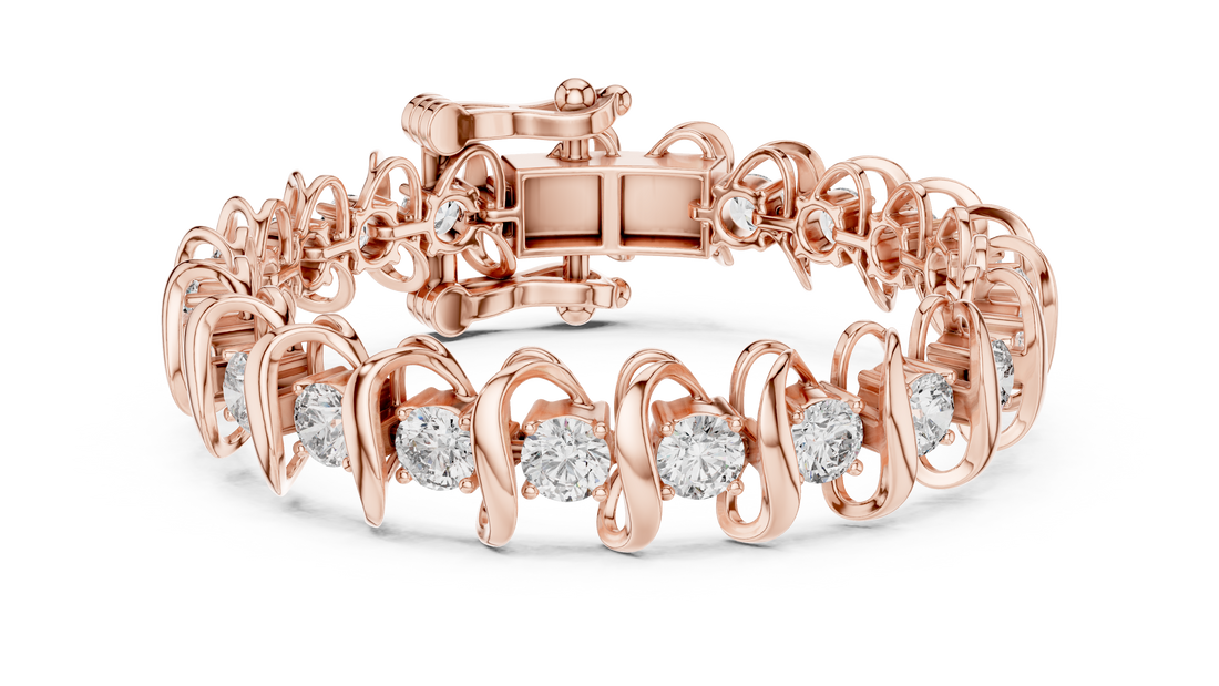 Elegant Wave-Design Lab-Grown Diamond Bracelet in 14K/18K Rose Gold