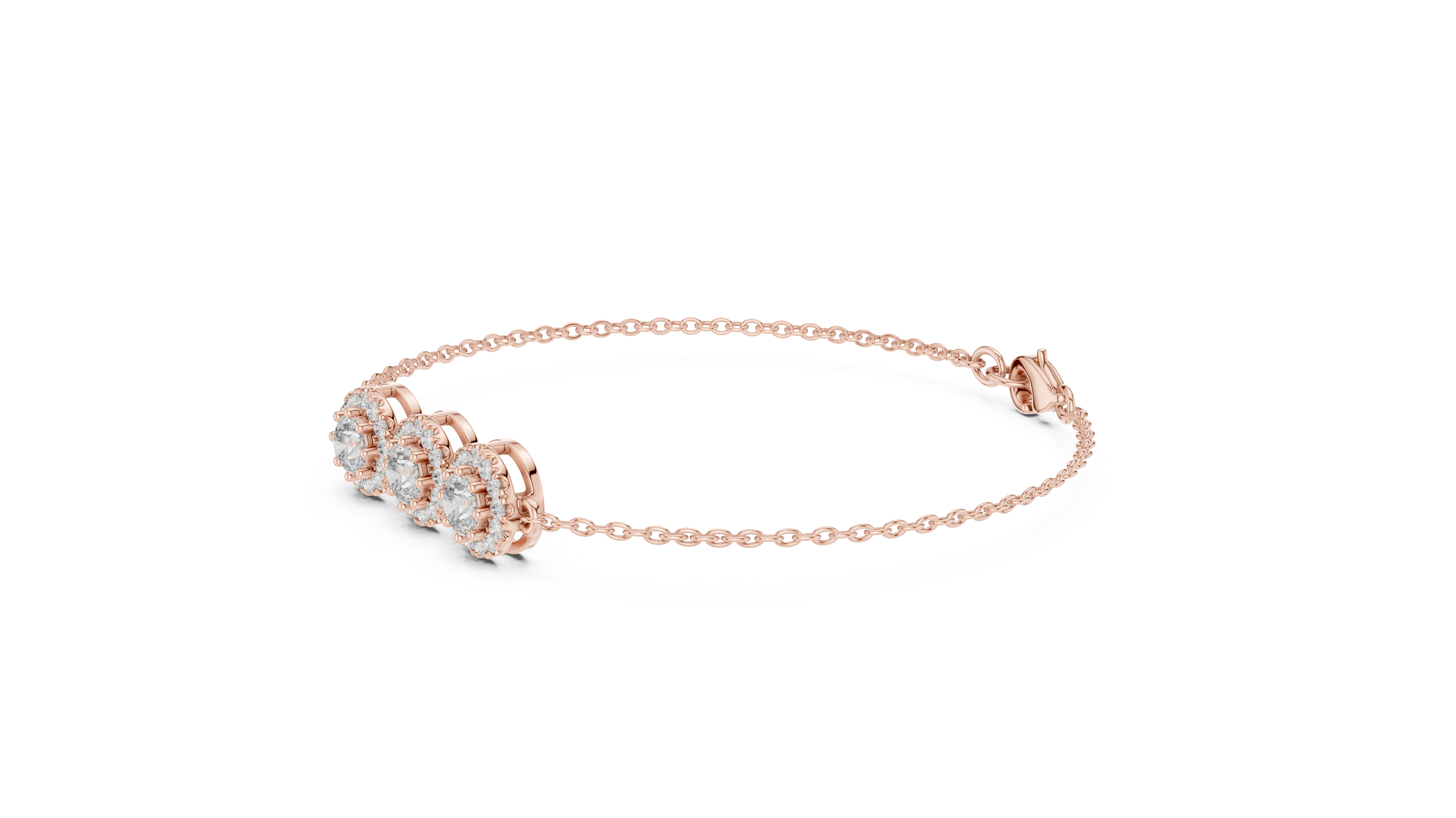 Triple Halo Lab-Grown Diamond Bracelet in 14K/18K Rose Gold